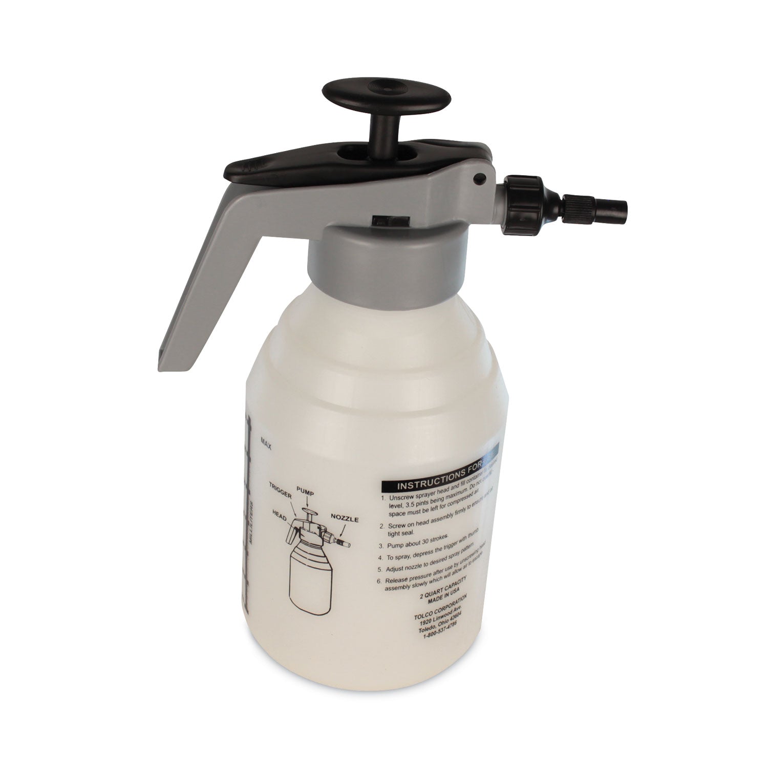 TOLCO® Model 942 Pump-Up Sprayer, 2 qt, Gray/Natural
