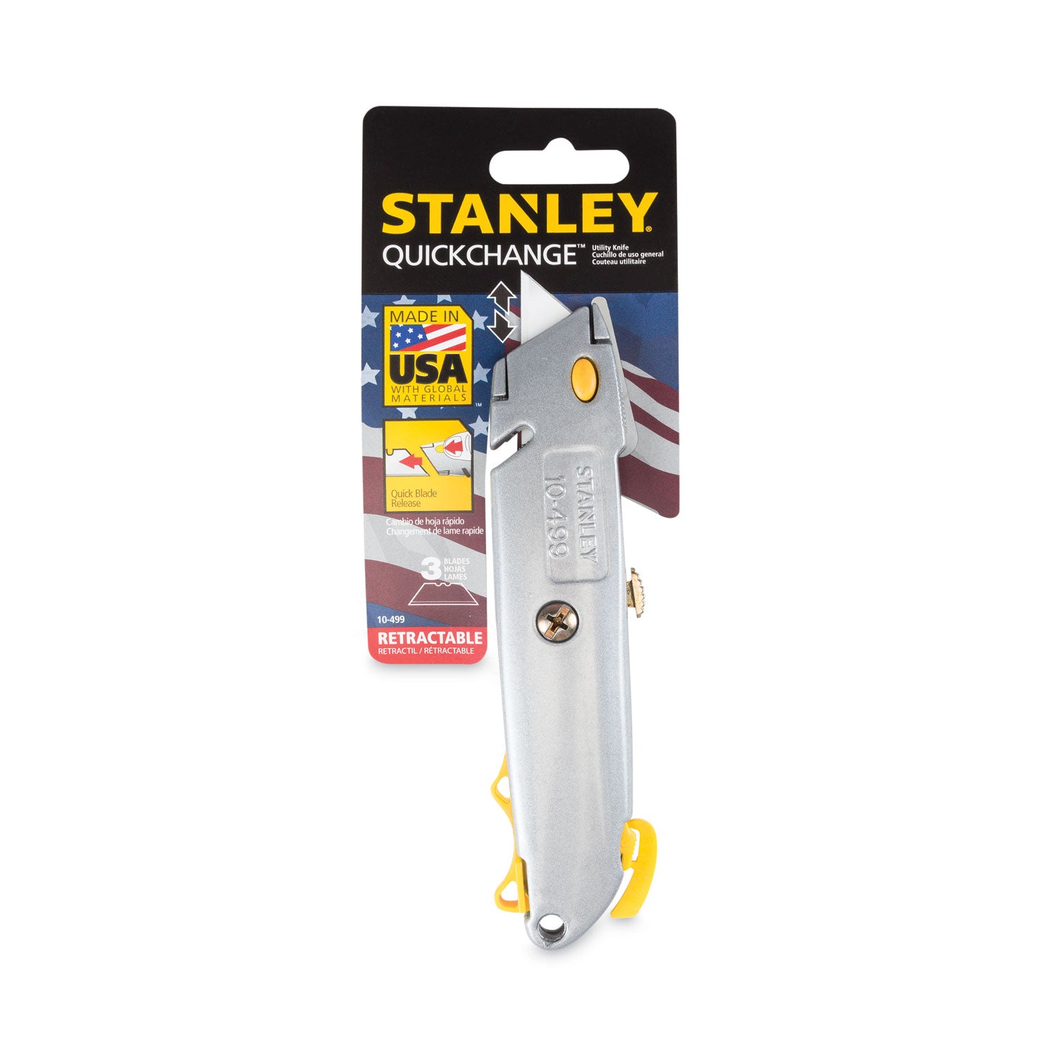 Stanley® Quick-Change Utility Knife with Twine Cutter and (3) Retractable Blades, 6" Metal Handle, Gray