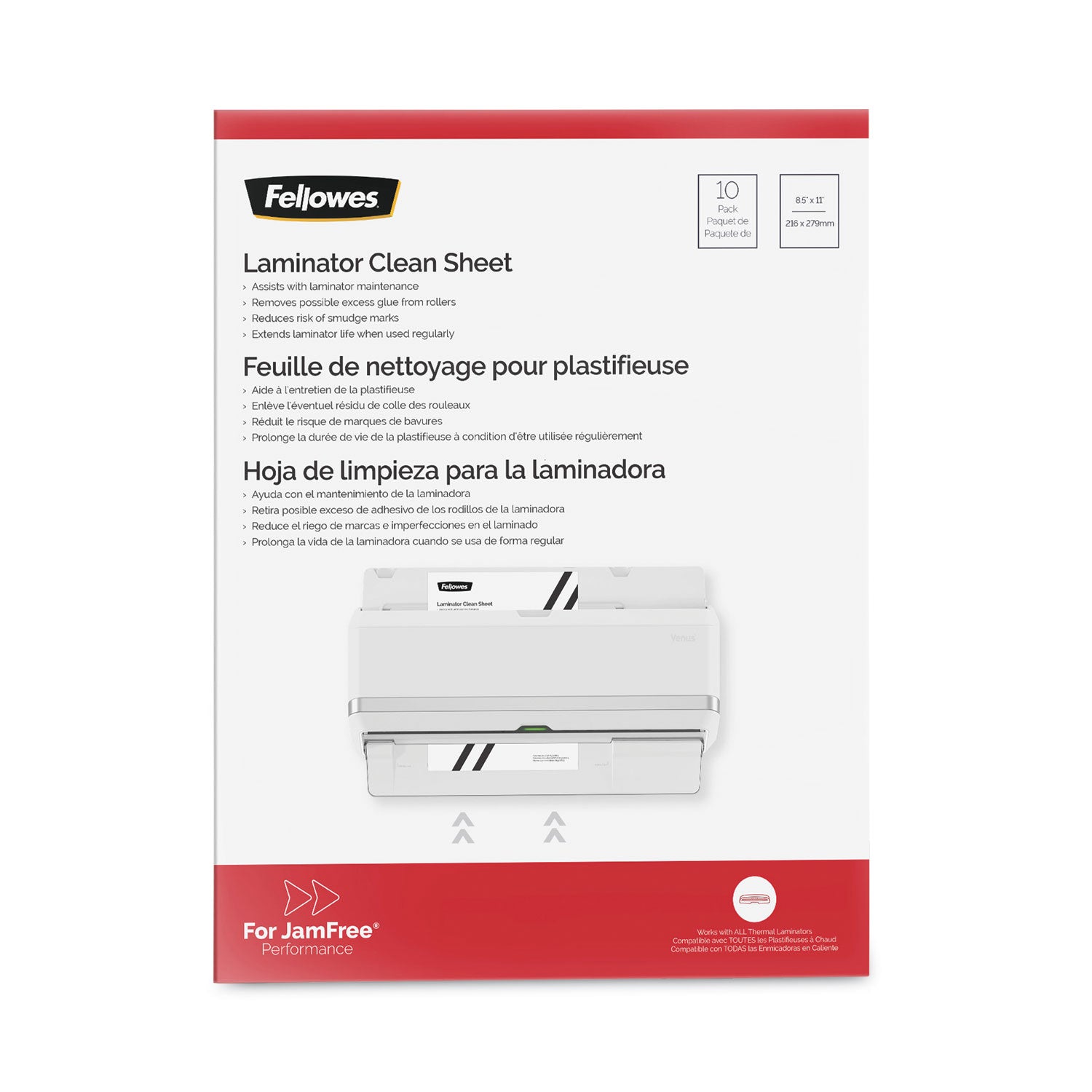 Fellowes® Laminator Cleaning Sheets, 3 To 10 Mil, 8.5" X 11", White, 10/pack