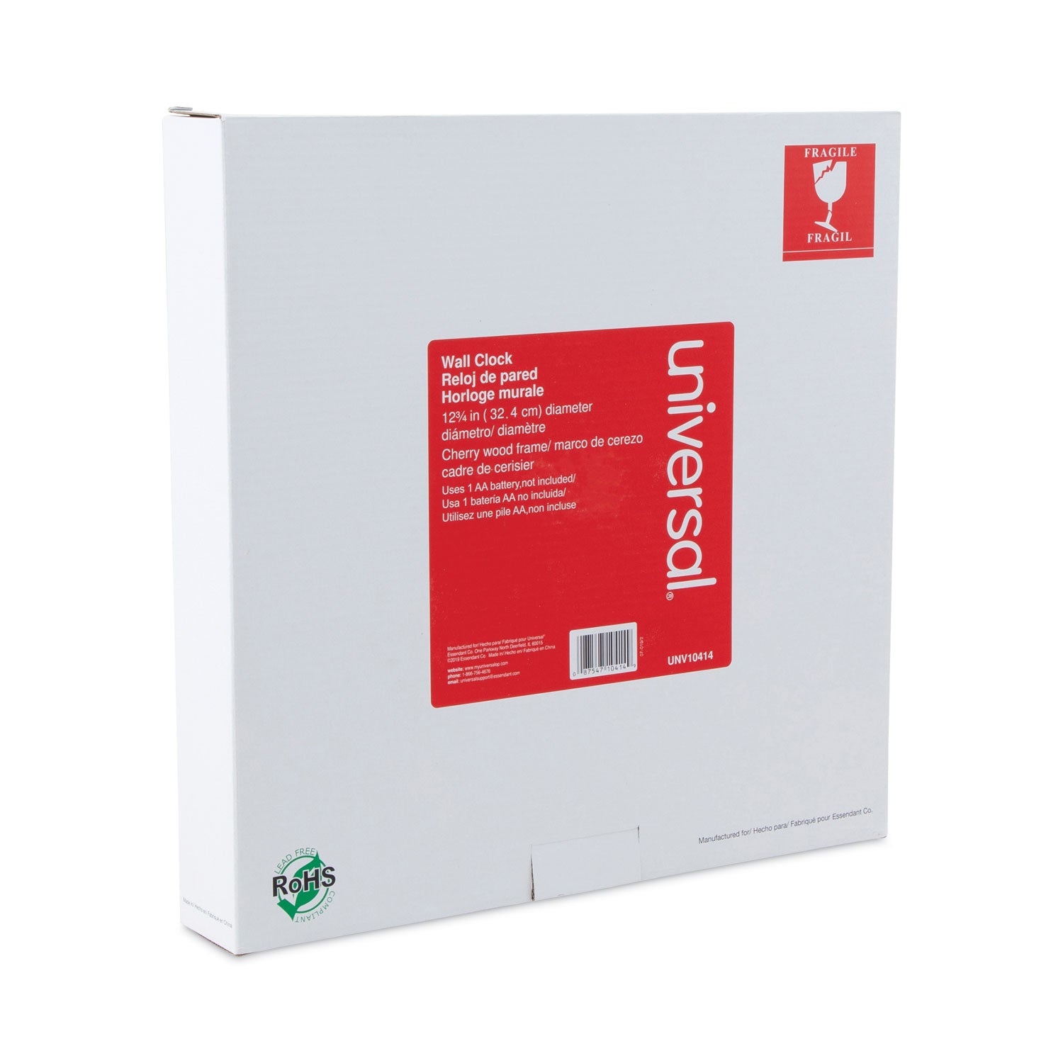 Universal® Round Wood Wall Clock, 12.75" Overall Diameter, Cherry Case, 1 Aa (sold Separately)