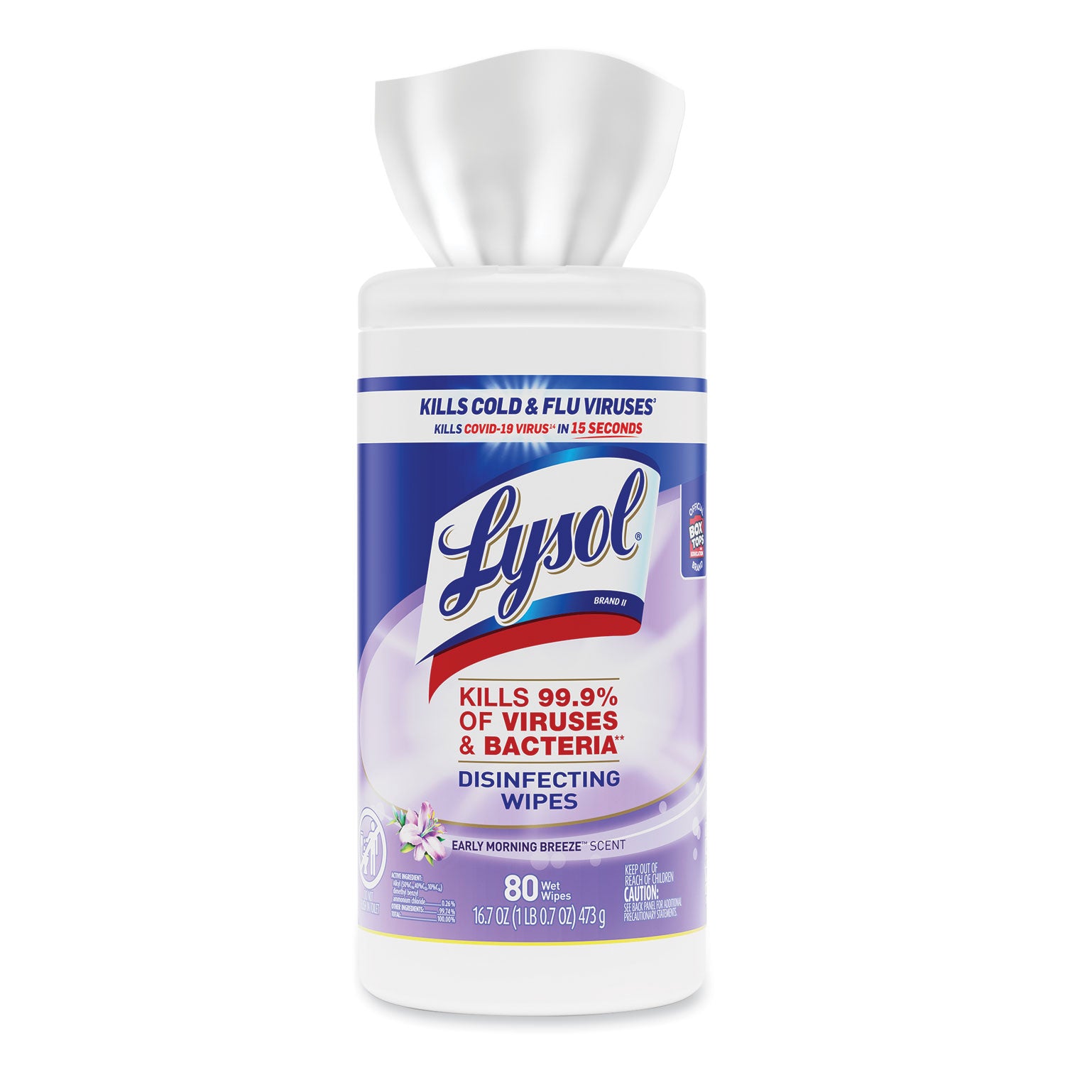 LYSOL® Brand Disinfecting Wipes, 1-Ply, 7 x 7.25, Early Morning Breeze, White, 80 Wipes/Canister, 6 Canisters/Carton