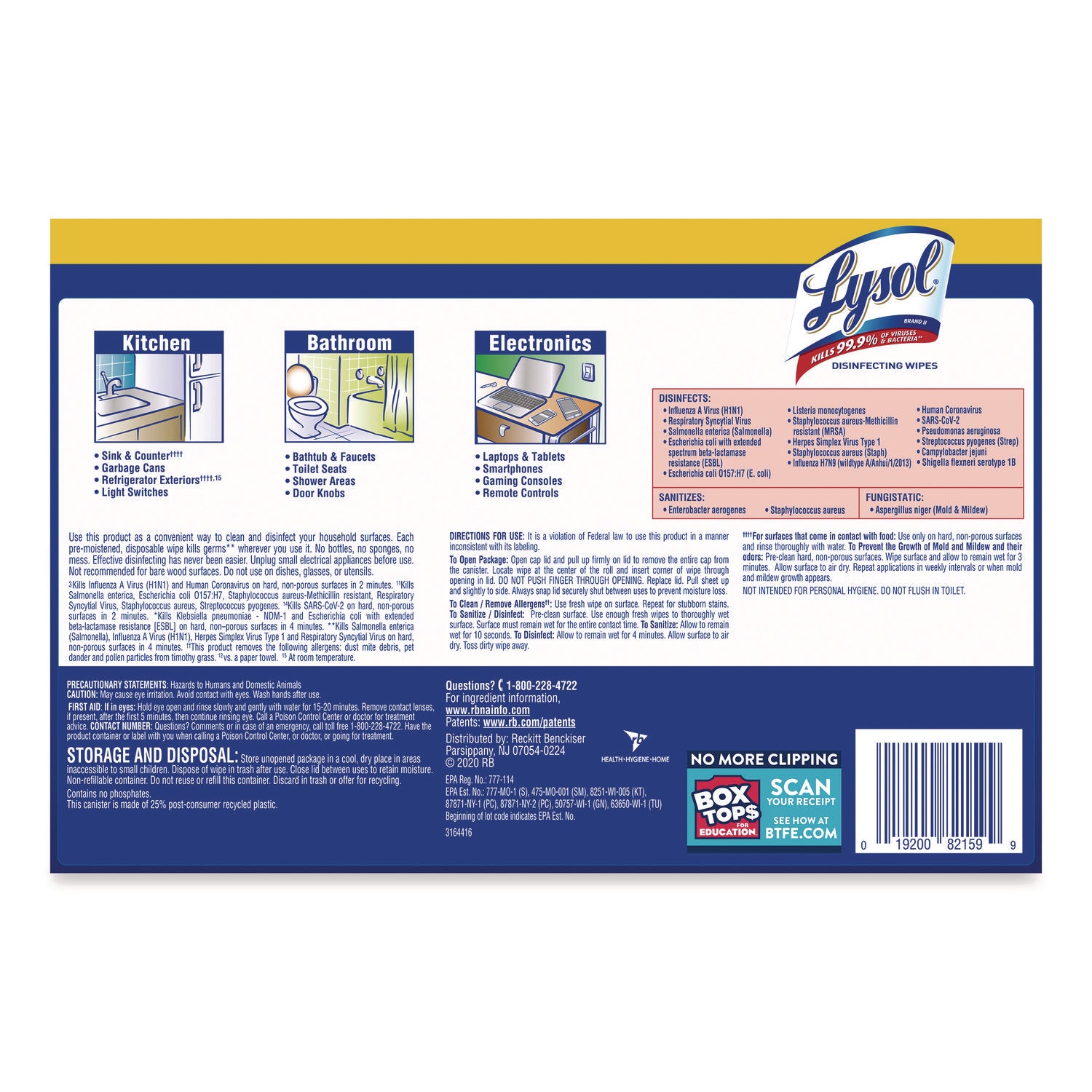 LYSOL® Brand Disinfecting Wipes, 1-Ply, 7 x 7.25, Lemon and Lime Blossom, White, 35 Wipes/Canister, 3 Canisters/Pack, 4 Packs/Carton