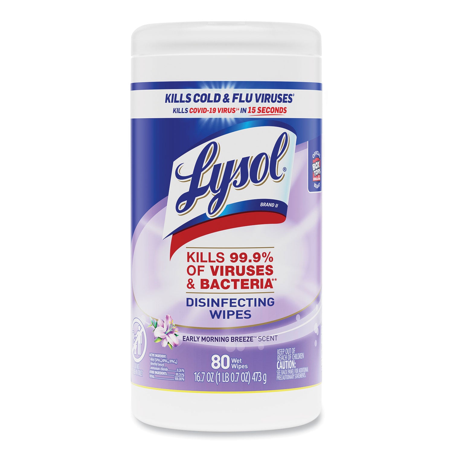 LYSOL® Brand Disinfecting Wipes, 1-Ply, 7 x 7.25, Early Morning Breeze, White, 80 Wipes/Canister, 6 Canisters/Carton
