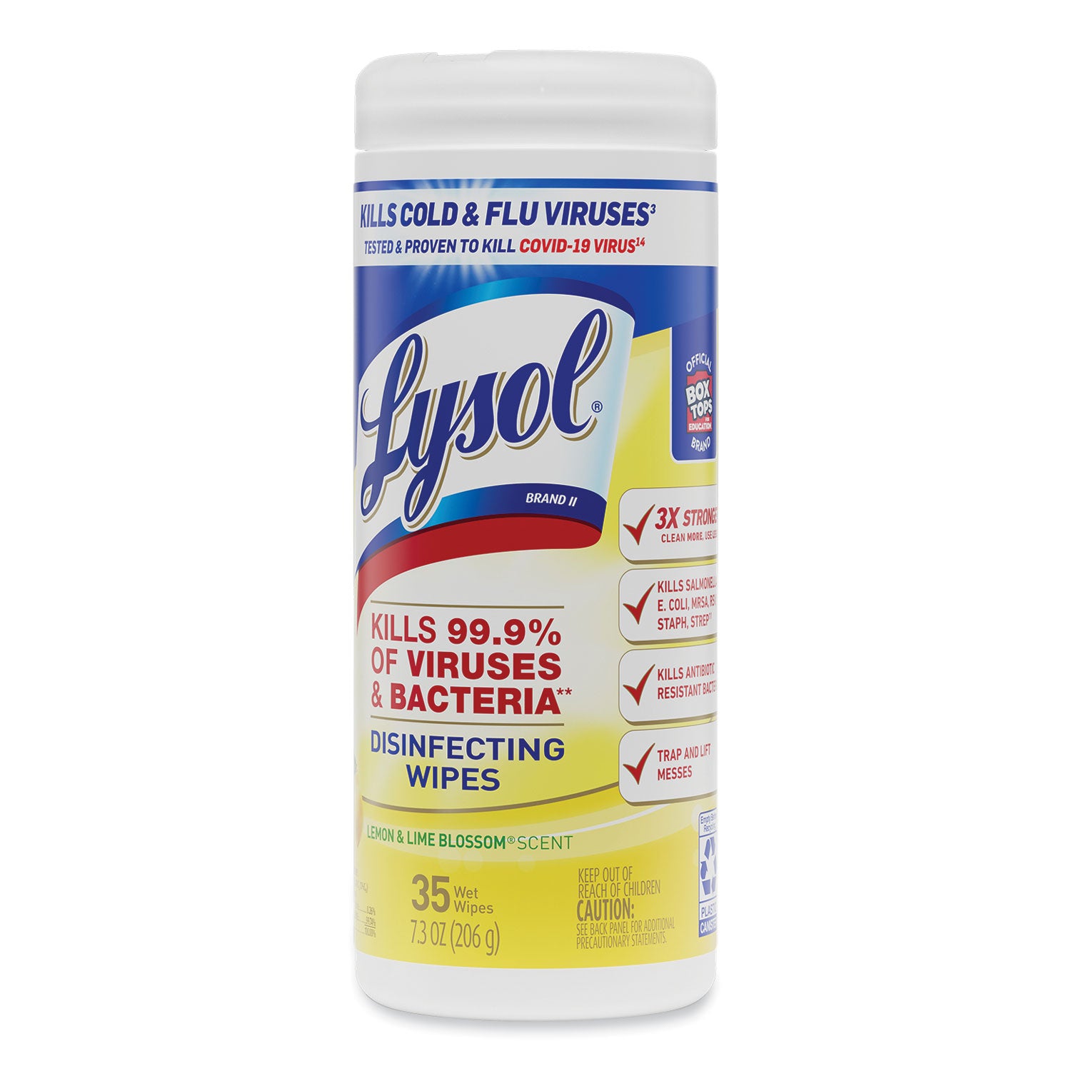 LYSOL® Brand Disinfecting Wipes, 1-Ply, 7 x 7.25, Lemon and Lime Blossom, White, 35 Wipes/Canister