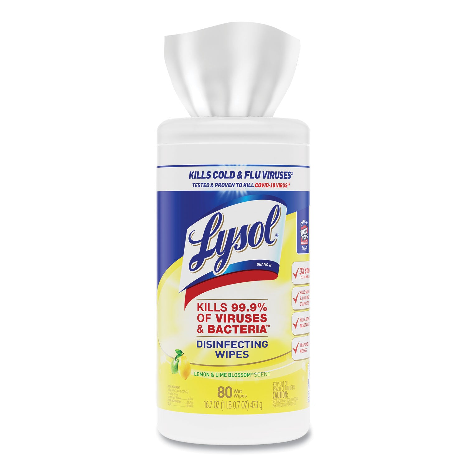 LYSOL® Brand Disinfecting Wipes, 1-Ply, 7 x 7.25, Lemon and Lime Blossom, White, 80 Wipes/Canister, 6 Canisters/Carton