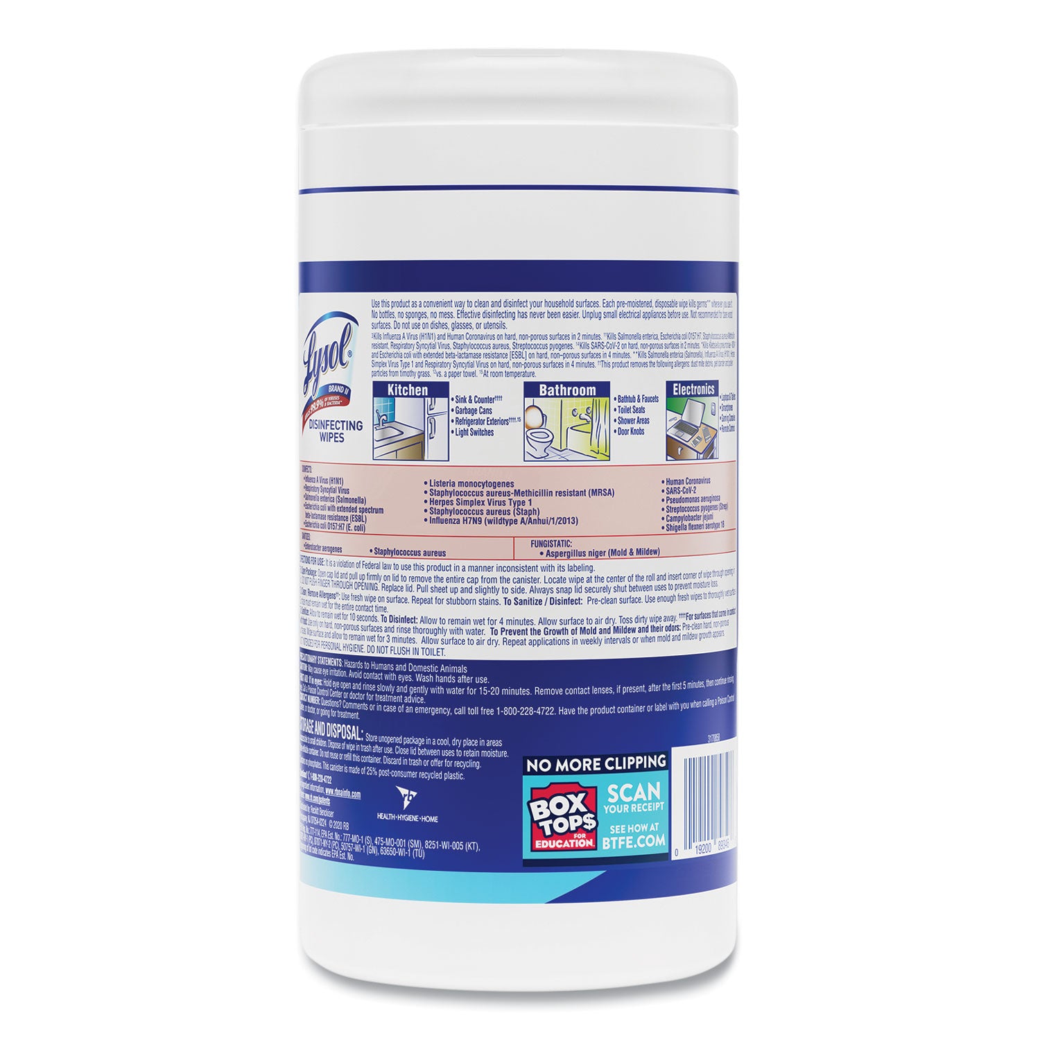 LYSOL® Brand Disinfecting Wipes, 1-Ply, 7 x 7.25, Crisp Linen, White, 80 Wipes/Canister