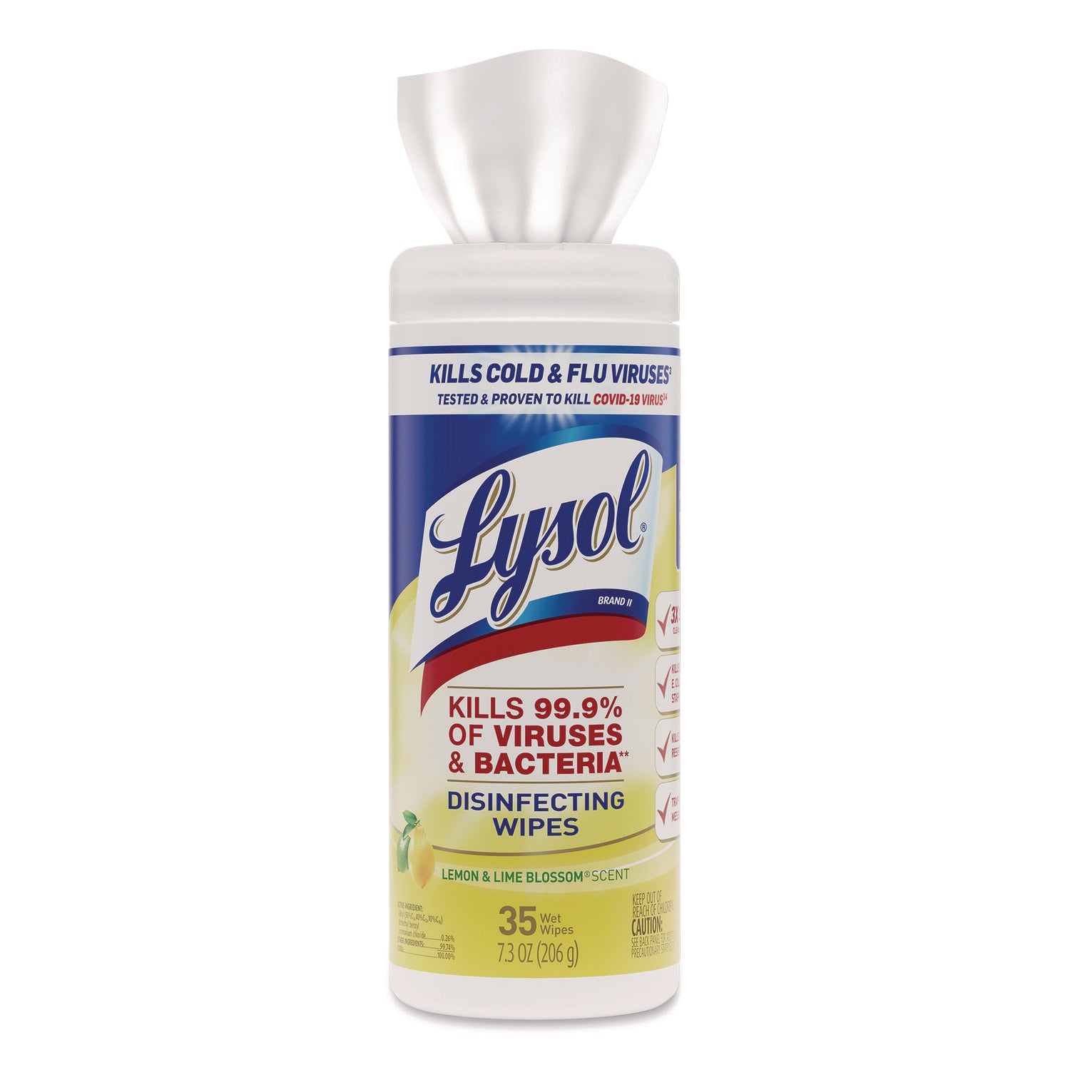 LYSOL® Brand Disinfecting Wipes, 1-Ply, 7 x 7.25, Lemon and Lime Blossom, White, 35 Wipes/Canister, 12 Canisters/Carton