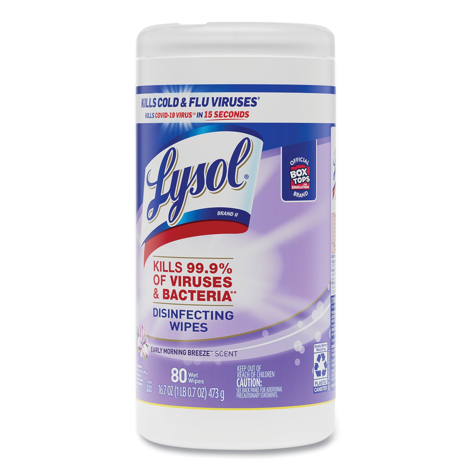 LYSOL® Brand Disinfecting Wipes, 1-Ply, 7 x 7.25, Early Morning Breeze, White, 80 Wipes/Canister, 6 Canisters/Carton