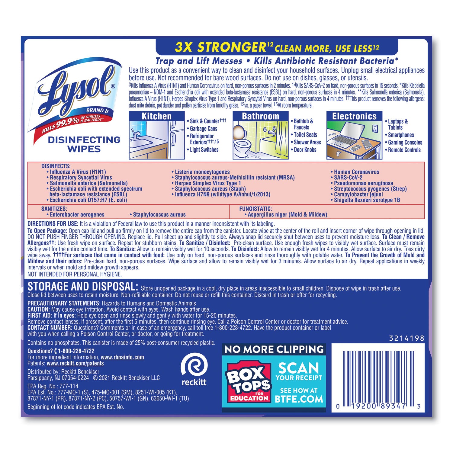 LYSOL® Brand Disinfecting Wipes, 1-Ply, 7 x 7.25, Early Morning Breeze, White, 80 Wipes/Canister, 6 Canisters/Carton