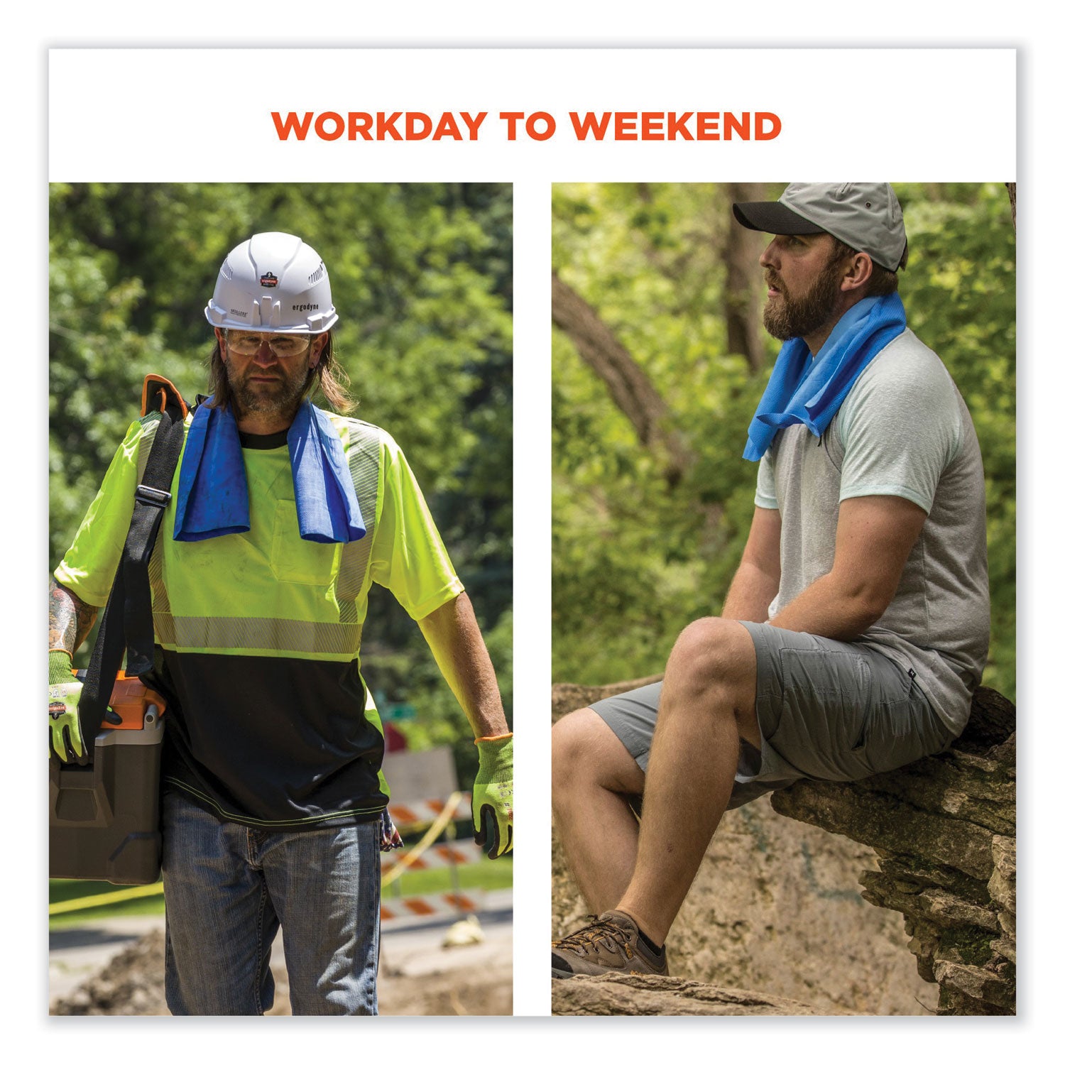 ergodyne® Chill-Its 6602 Evaporative PVA Cooling Towel, 29.5 x 13, One Size Fits Most, PVA, Blue, 50/Pack