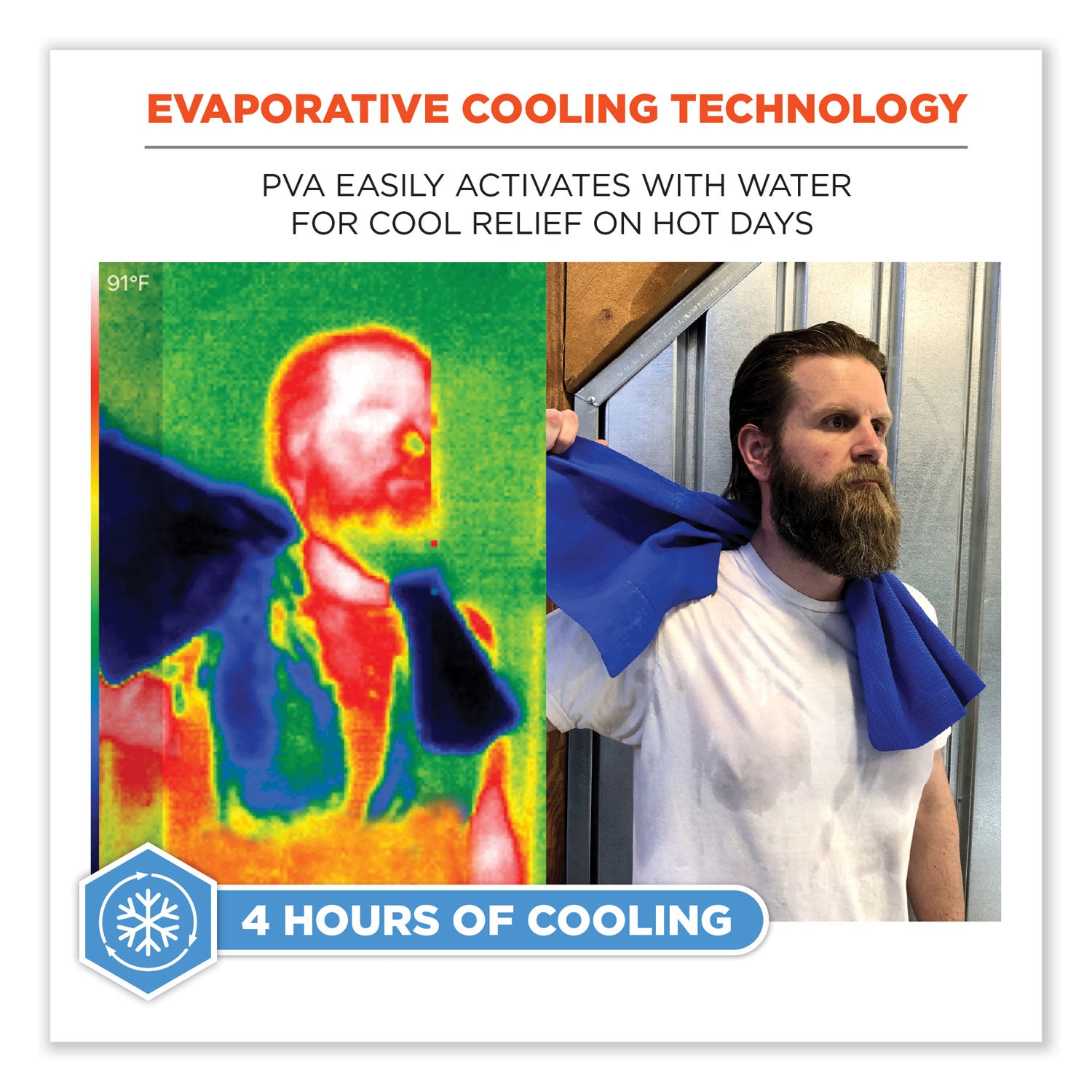 ergodyne® Chill-Its 6602 Evaporative PVA Cooling Towel, 29.5 x 13, One Size Fits Most, PVA, Blue, 50/Pack