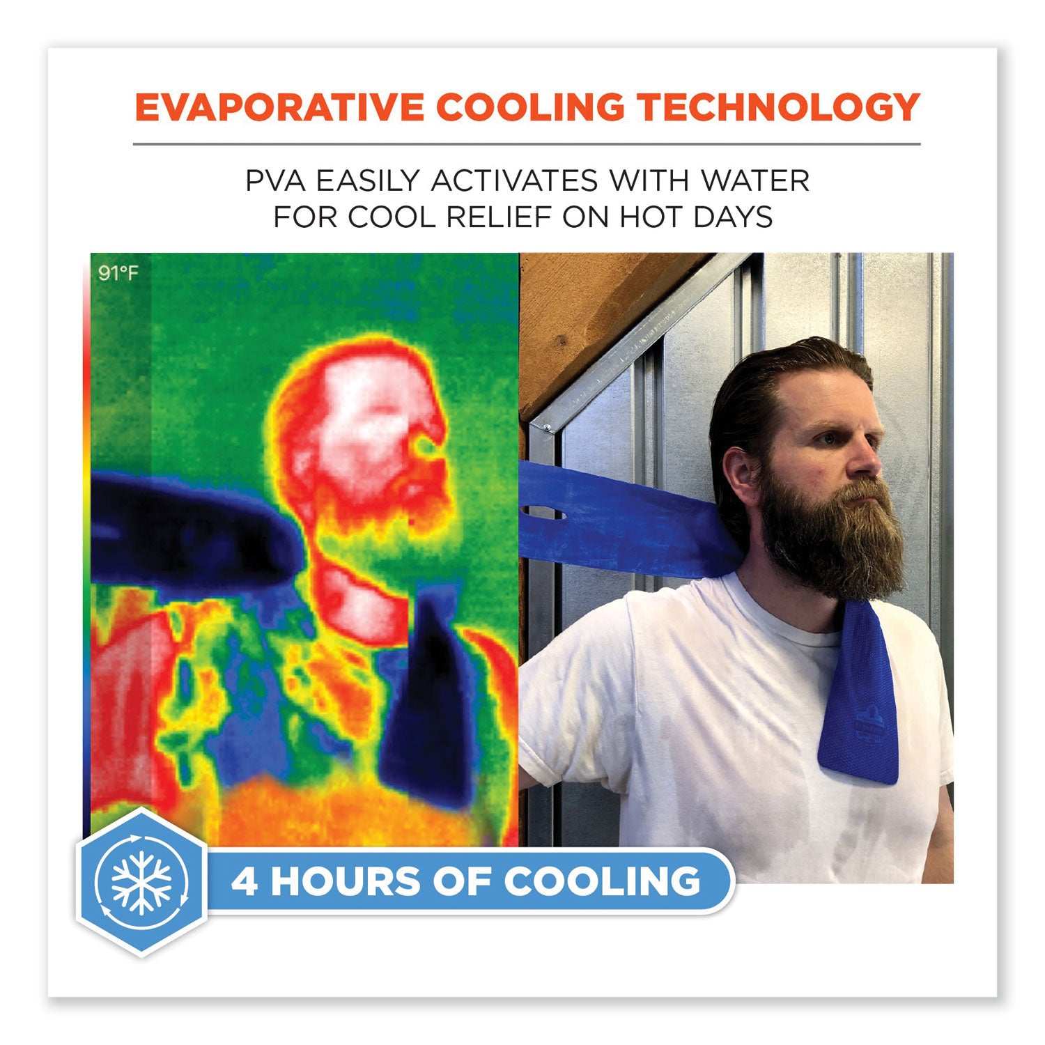 Ergodyne® Chill-Its 6603 Evaporative PVA Cooling Band, 29.5 x 4, One Size Fits Most, PVA, Blue