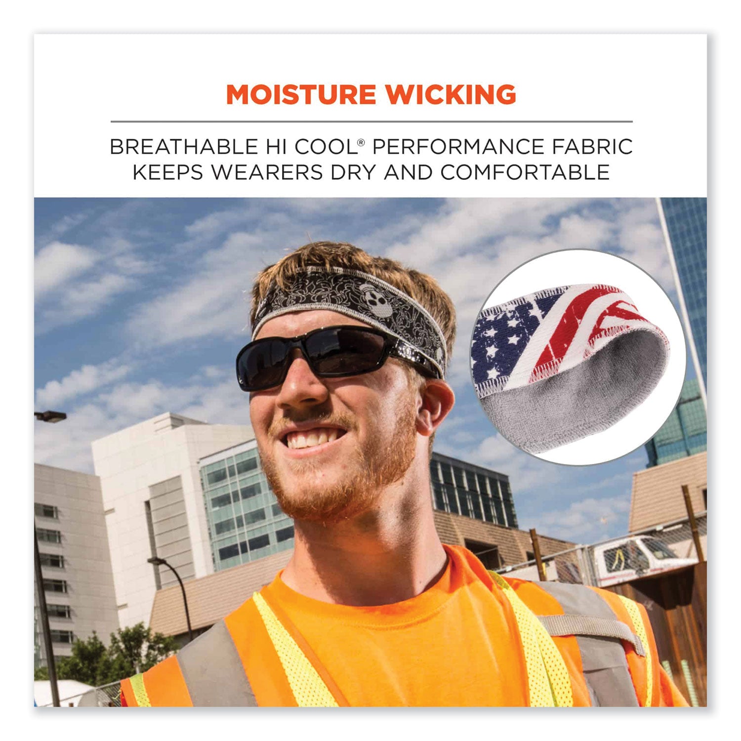 ergodyne® Chill-Its 6605 High-Performance Cotton Terry Cloth Sweatband, One Size Fits Most, Stars and Stripes