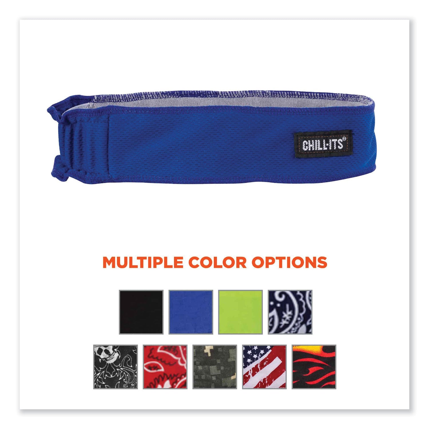 ergodyne® Chill-Its 6605 High-Performance Terry Cloth Sweatband, Cotton Terry Cloth, One Size Fits Most, Blue