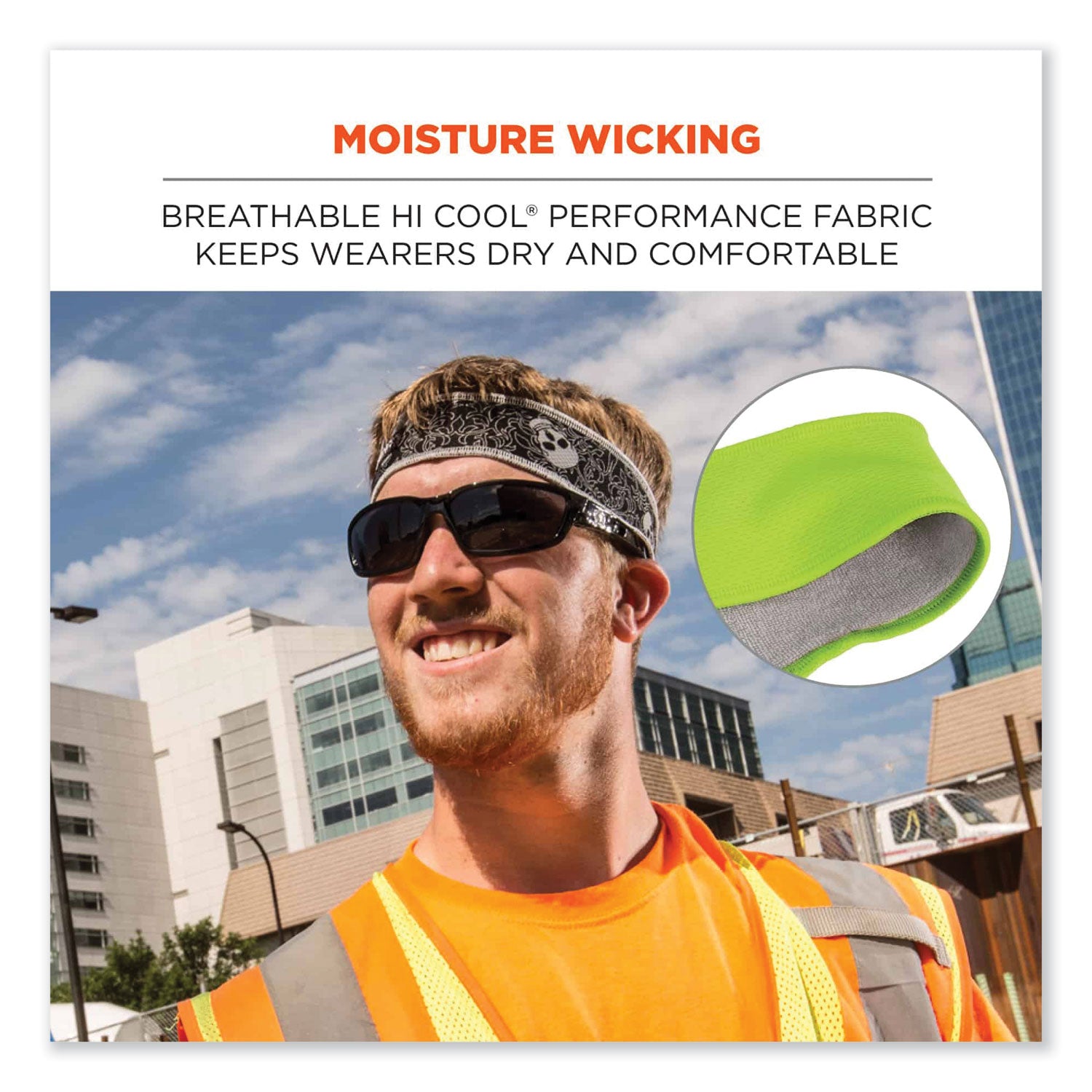 ergodyne® Chill-Its 6605 High-Performance Terry Cloth Sweatband, Cotton Terry Cloth, One Size Fits Most, Lime