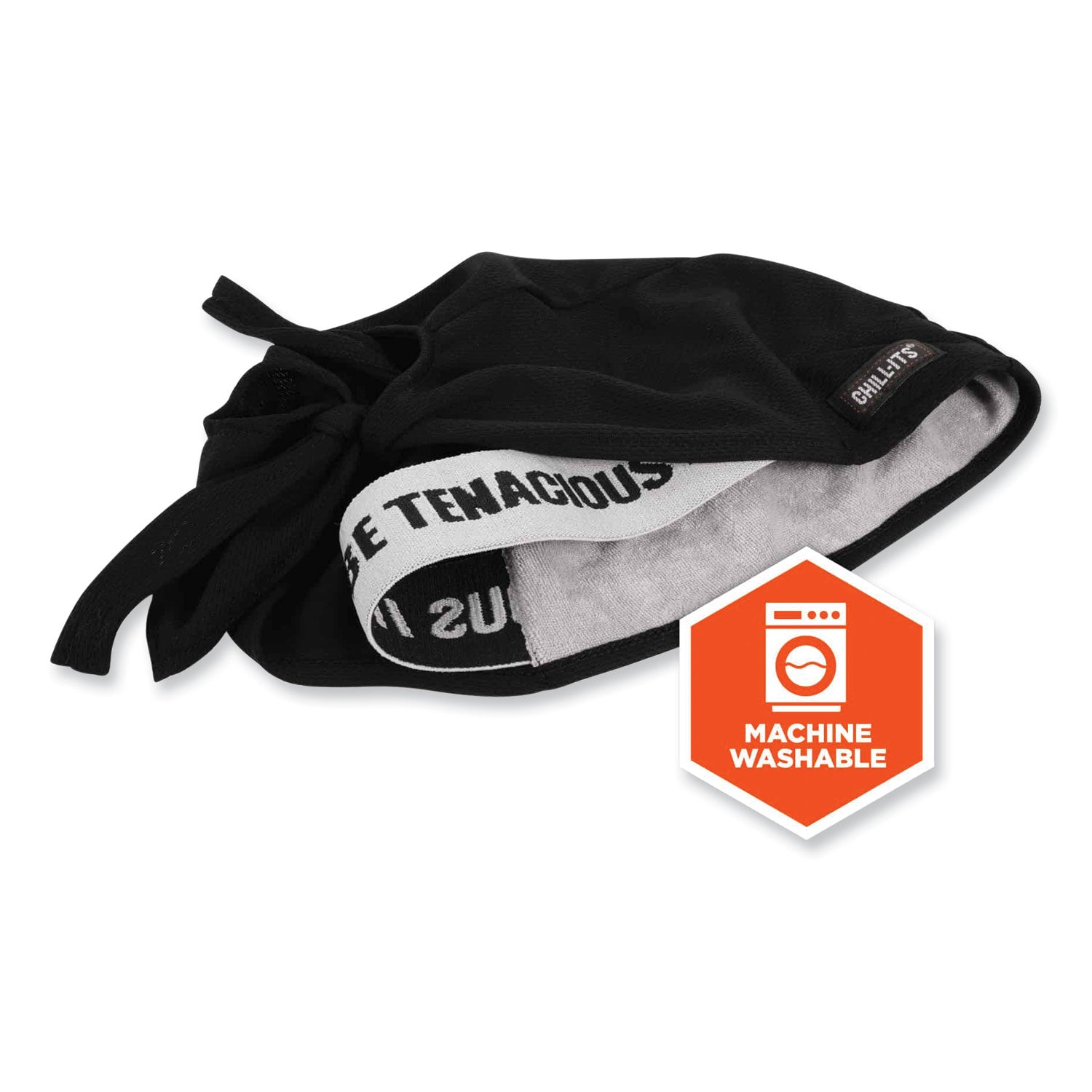 Ergodyne® Chill-Its 6615 High-Performance Bandana Doo Rag with Terry Cloth Sweatband, One Size Fits Most, Black