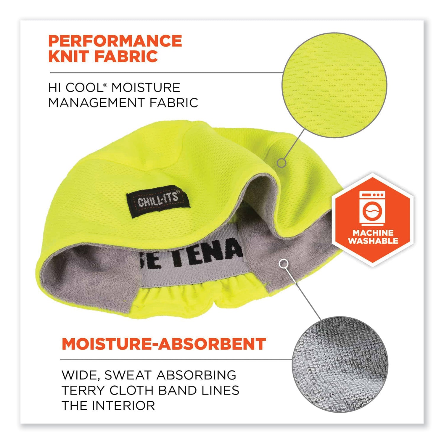 ergodyne® Chill-Its 6630 High-Performance Terry Cloth Skull Cap, Polyester, One Size Fits Most, Lime