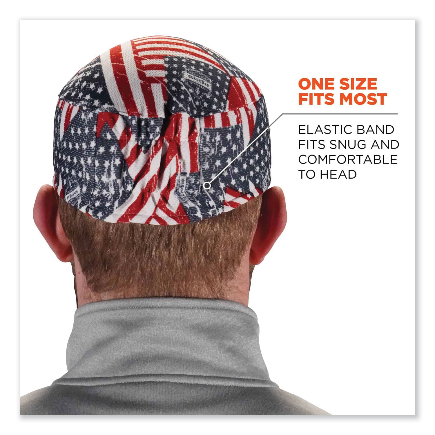 ergodyne® Chill-Its 6630 High-Performance Terry Cloth Skull Cap, Polyester, One Size Fits Most, Stars and Stripes