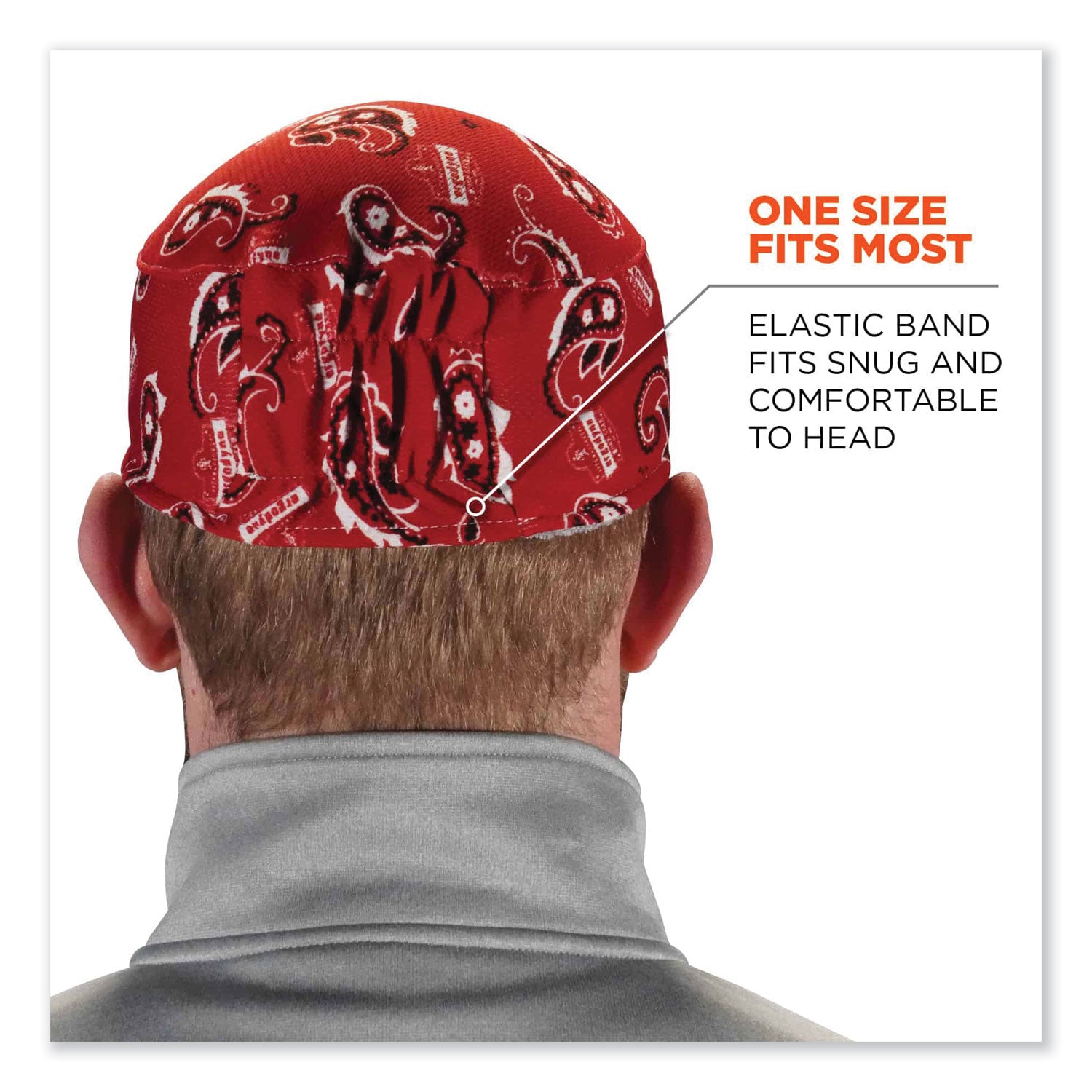 ergodyne® Chill-Its 6630 High-Performance Terry Cloth Skull Cap, Polyester, One Size Fits Most, Red Western