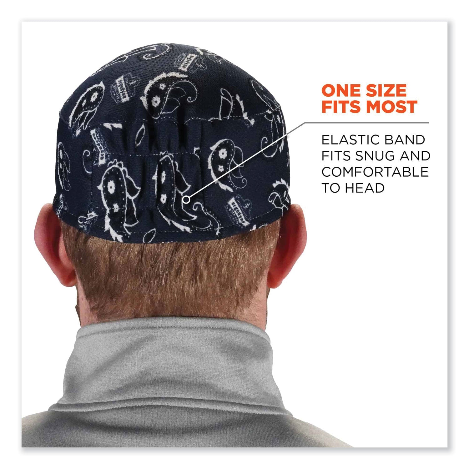 ergodyne® Chill-Its 6630 High-Performance Terry Cloth Skull Cap, Polyester, One Size Fit Most, Navy Western