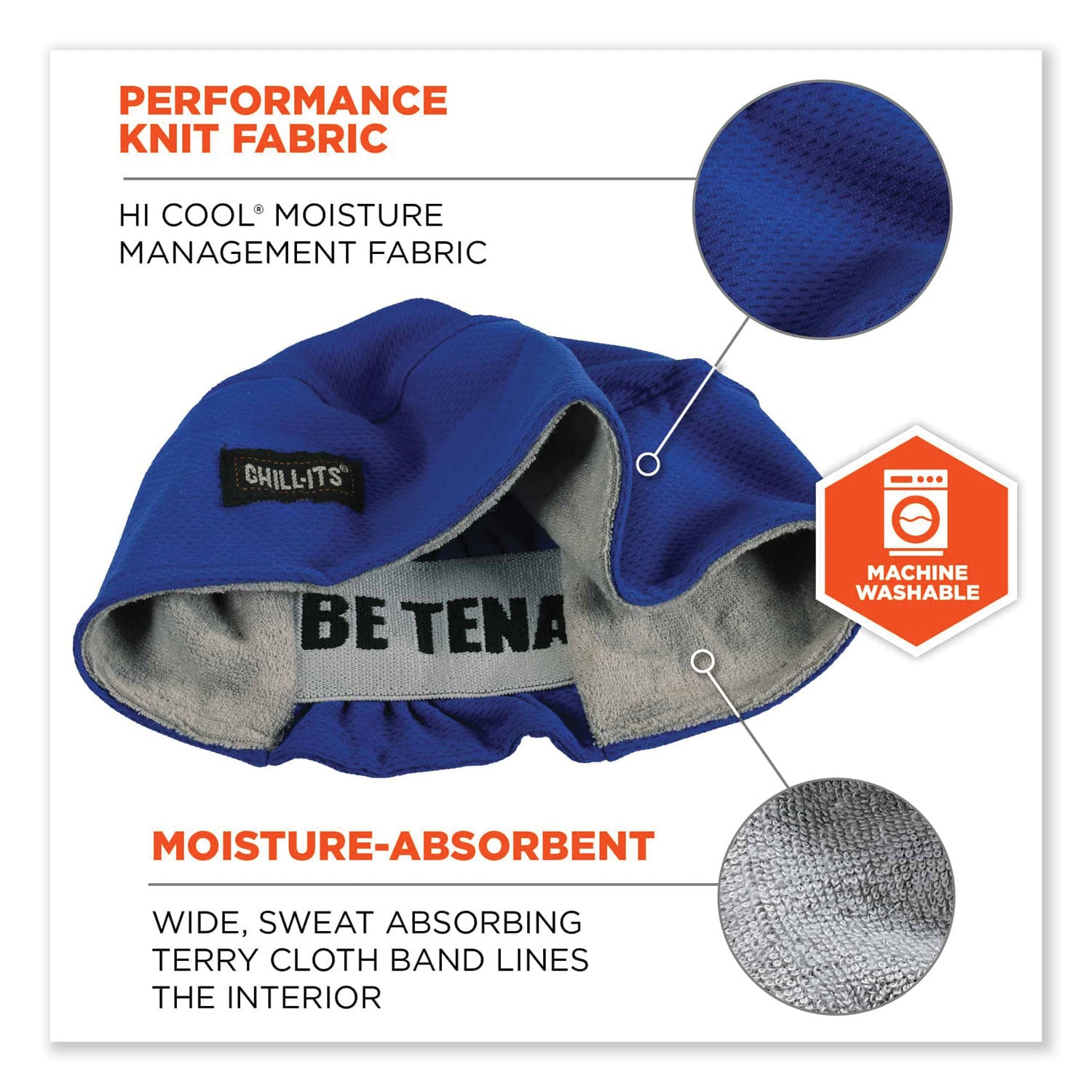 ergodyne® Chill-Its 6630 High-Performance Terry Cloth Skull Cap, Polyester, One Size Fits Most, Blue