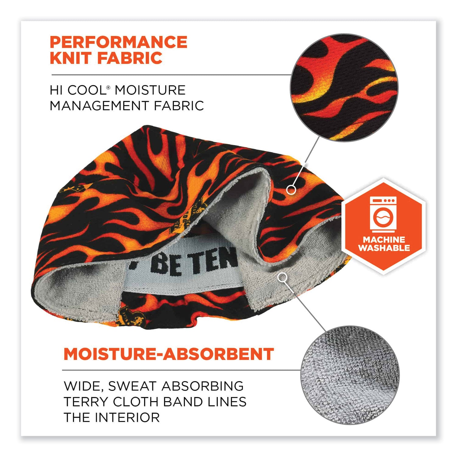 ergodyne® Chill-Its 6630 High-Performance Terry Cloth Skull Cap, Polyester, One Size Fits Most, Flames