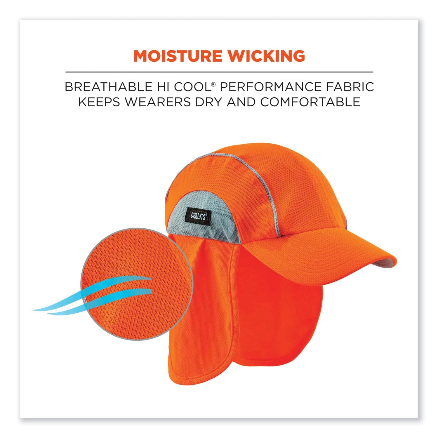 ergodyne® Chill-Its 6650 High-Performance Hat Plus Neck Shade, Polyester, One Size Fits Most, Orange