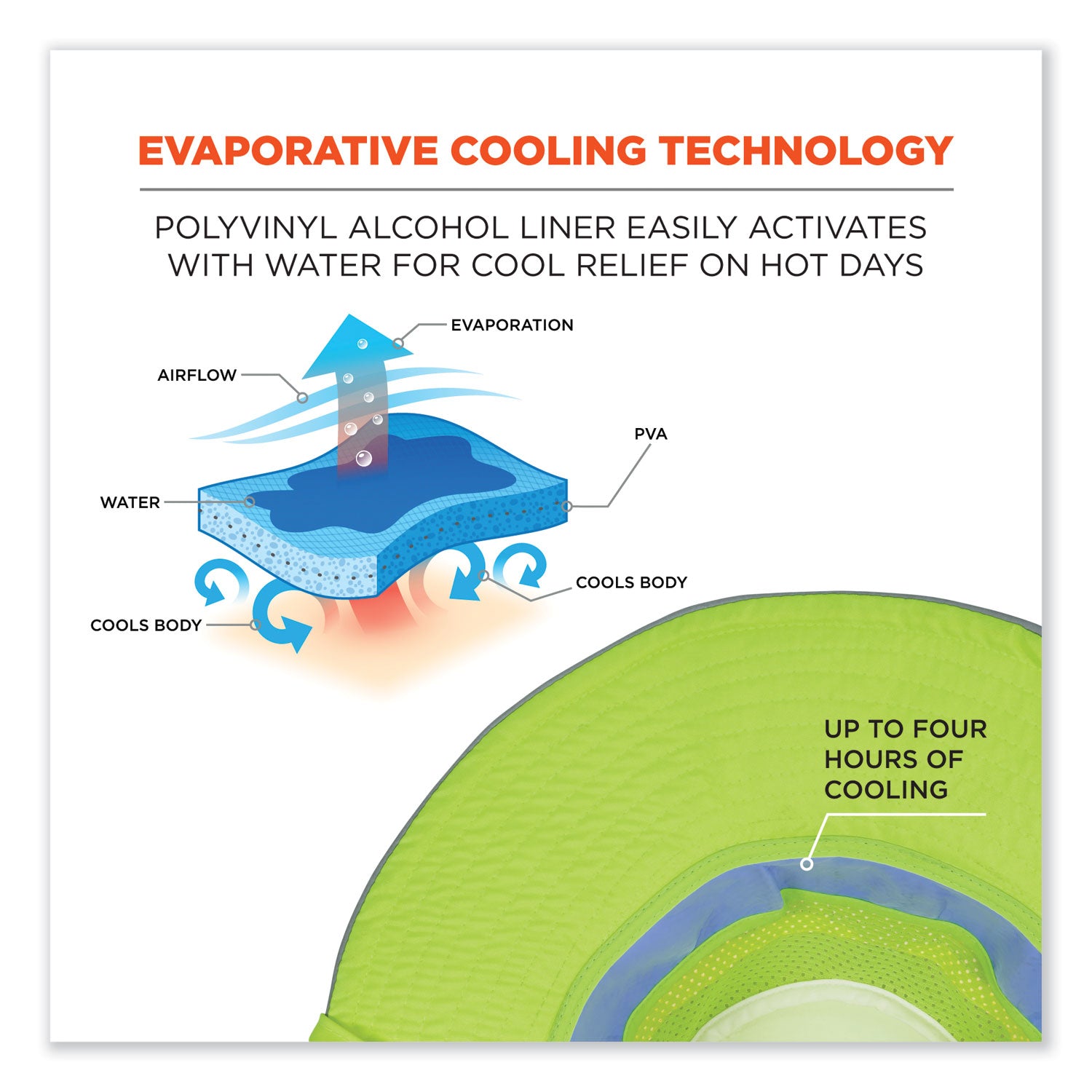 ergodyne® Chill-Its 8935CT Hi-Vis PVA Ranger Sun Hat, Large/X-Large, Lime