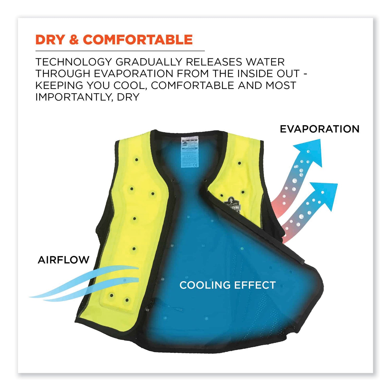 ergodyne® Chill-Its 6685 Premium Dry Evaporative Cooling Vest with Zipper, Nylon, Medium, Lime