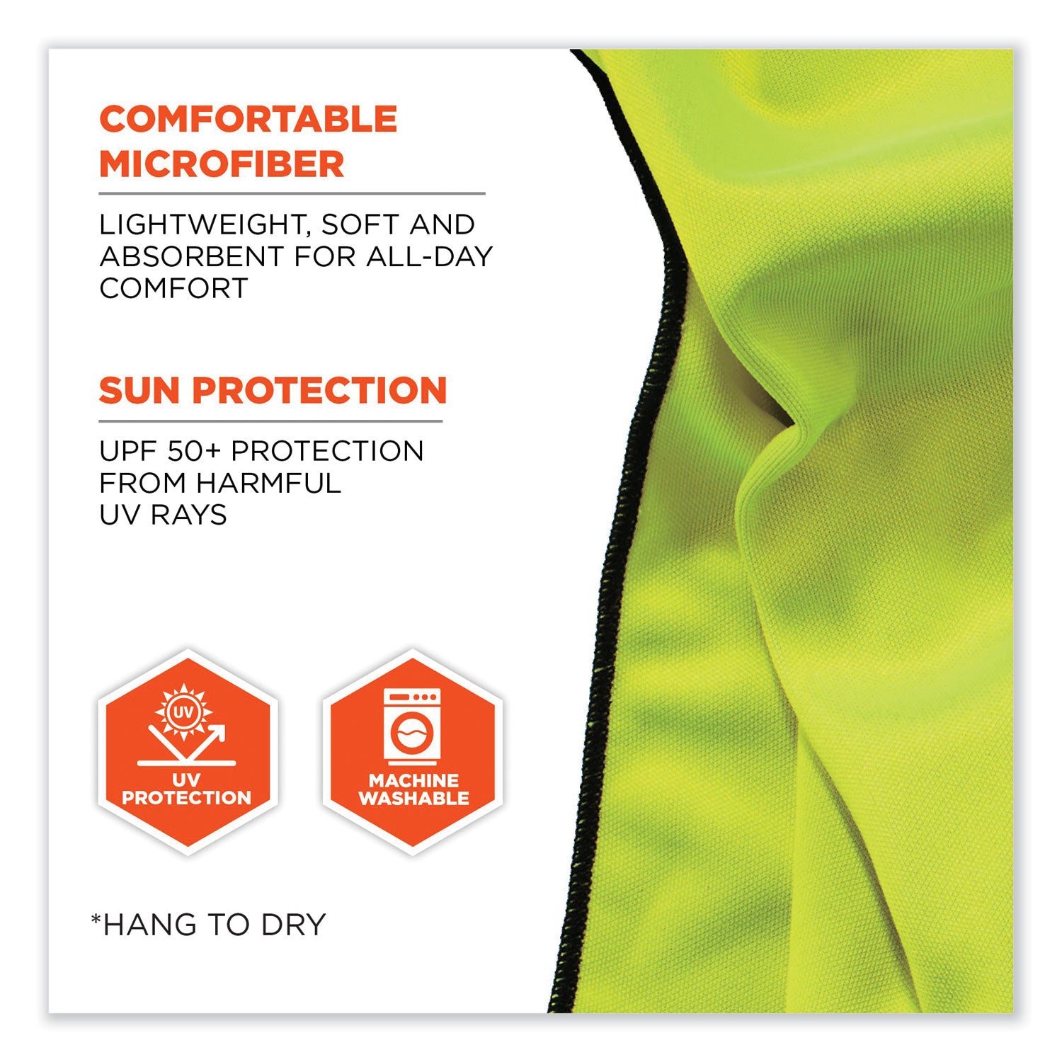 ergodyne® Chill-Its 6602MF Evaporative Microfiber Cooling Towel, 40.9 x 9.8, One Size Fits Most, Microfiber, Lime