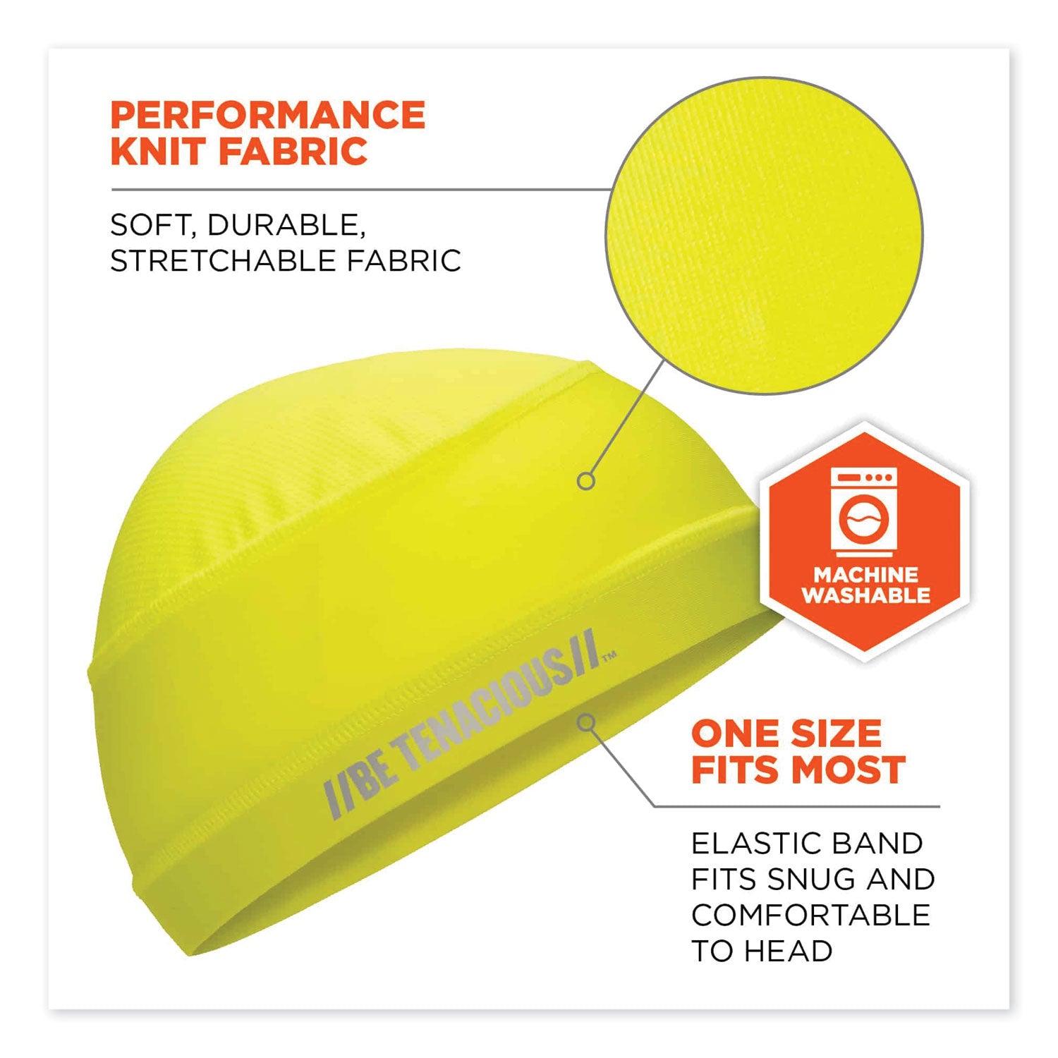ergodyne® Chill-Its 6632 Performance Knit Cooling Skull Cap, Polyester/Spandex, One Size Fits Most, Lime