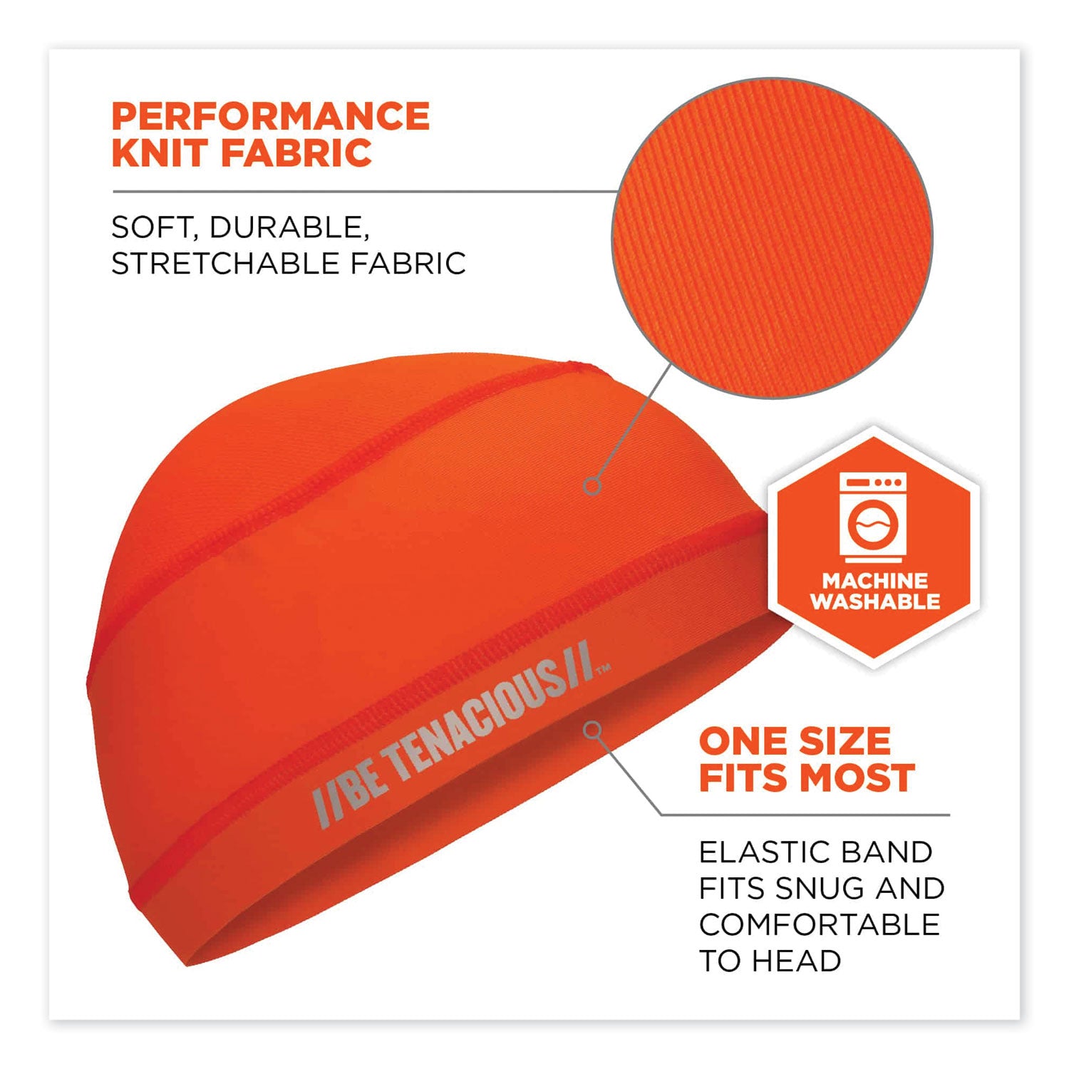 ergodyne® Chill-Its 6632 Performance Knit Cooling Skull Cap, Polyester/Spandex, One Size Fits Most, Orange