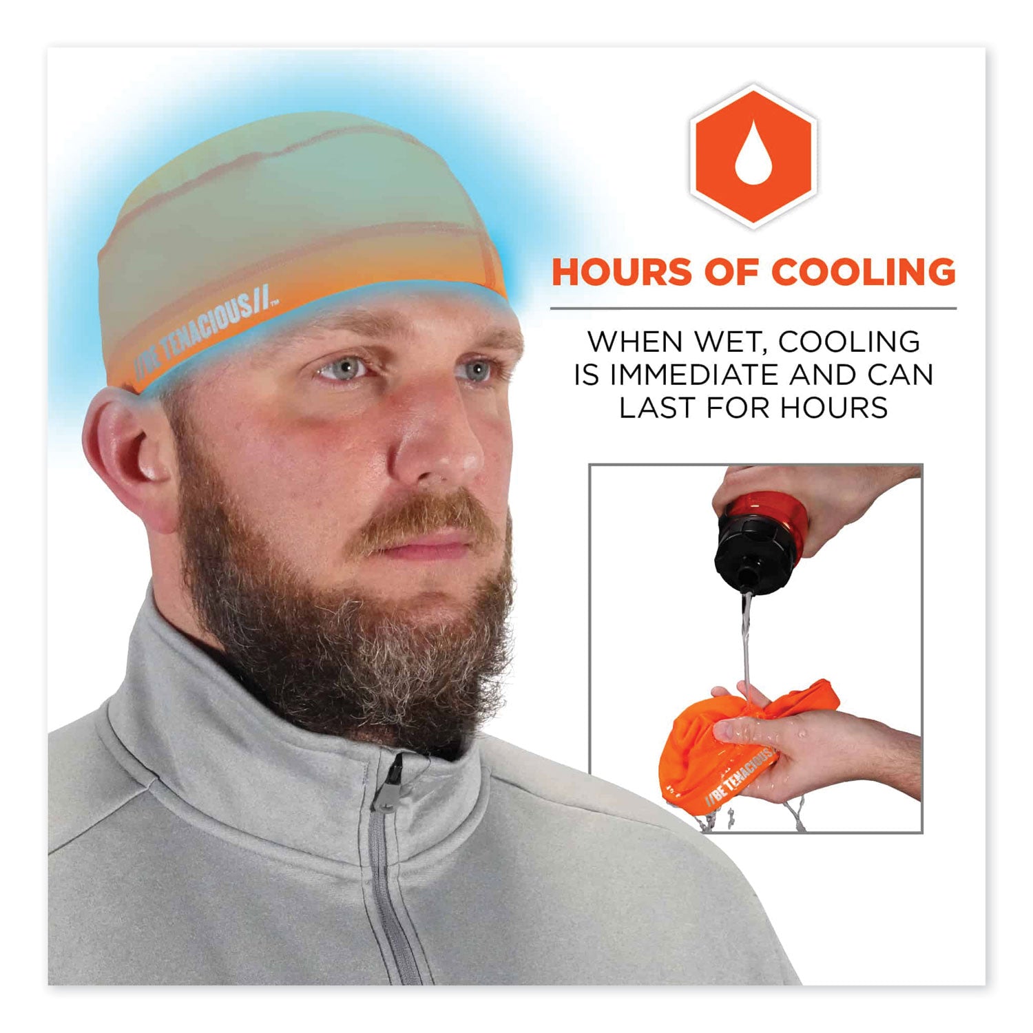 ergodyne® Chill-Its 6632 Performance Knit Cooling Skull Cap, Polyester/Spandex, One Size Fits Most, Orange