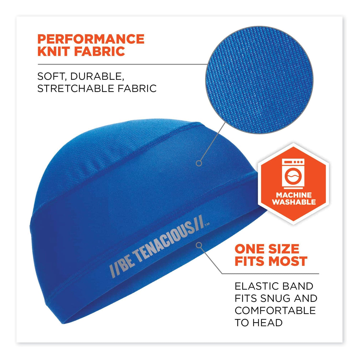 ergodyne® Chill-Its 6632 Performance Knit Cooling Skull Cap, Polyester/Spandex, One Size Fits Most, Blue