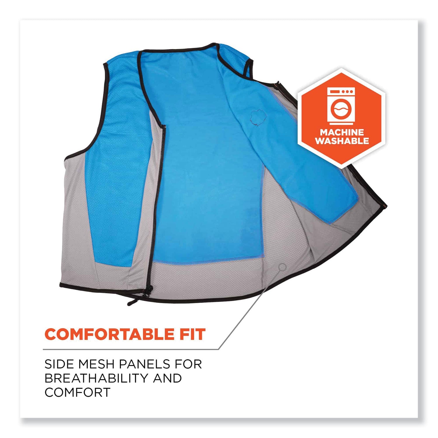 ergodyne® Chill-Its 6667 Wet Evaporative PVA Cooling Vest with Zipper, PVA, 2X-Large, Blue