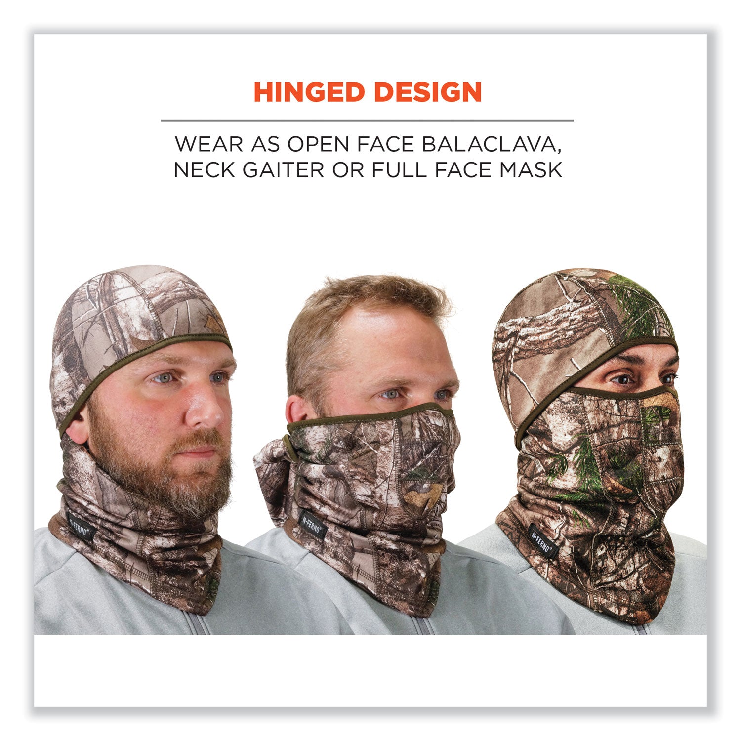 Ergodyne® N-Ferno 6823 Hinged Balaclava Face Mask, Fleece, One Size Fits Most, Realtree Edge