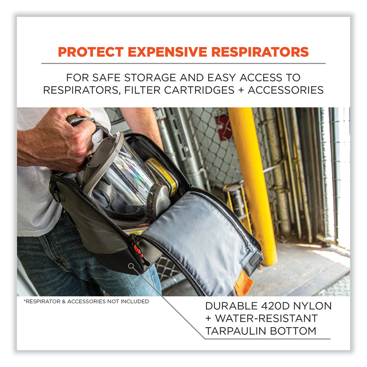 ergodyne® Arsenal 5185 Full Respirator Bag with Zipper Magnetic Closure, 5.5 x 9.5 x 9.5, Gray