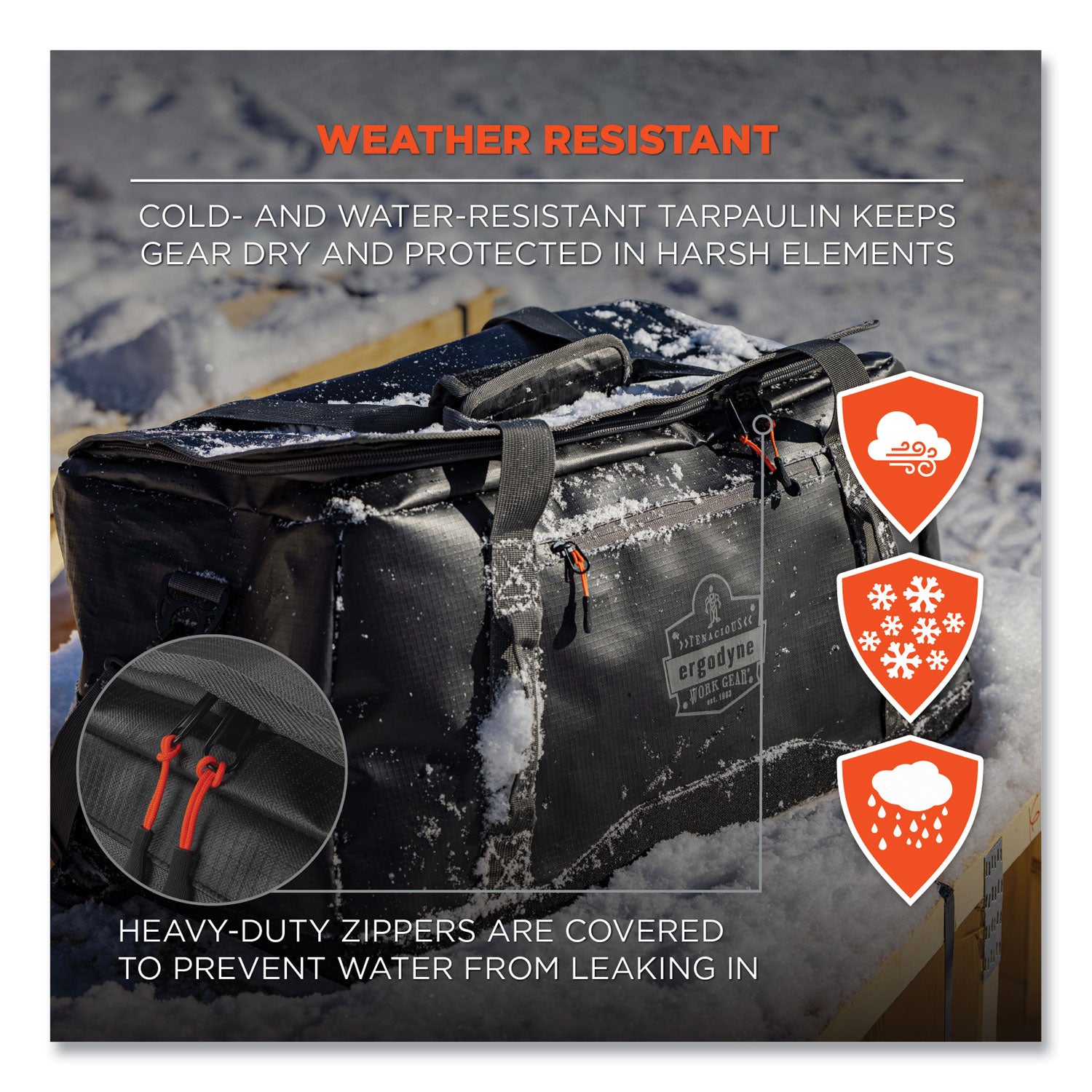 ergodyne® Arsenal 5031 Water-Resistant Duffel Bag, Medium, 14.2 x 26 x 14.8, Black