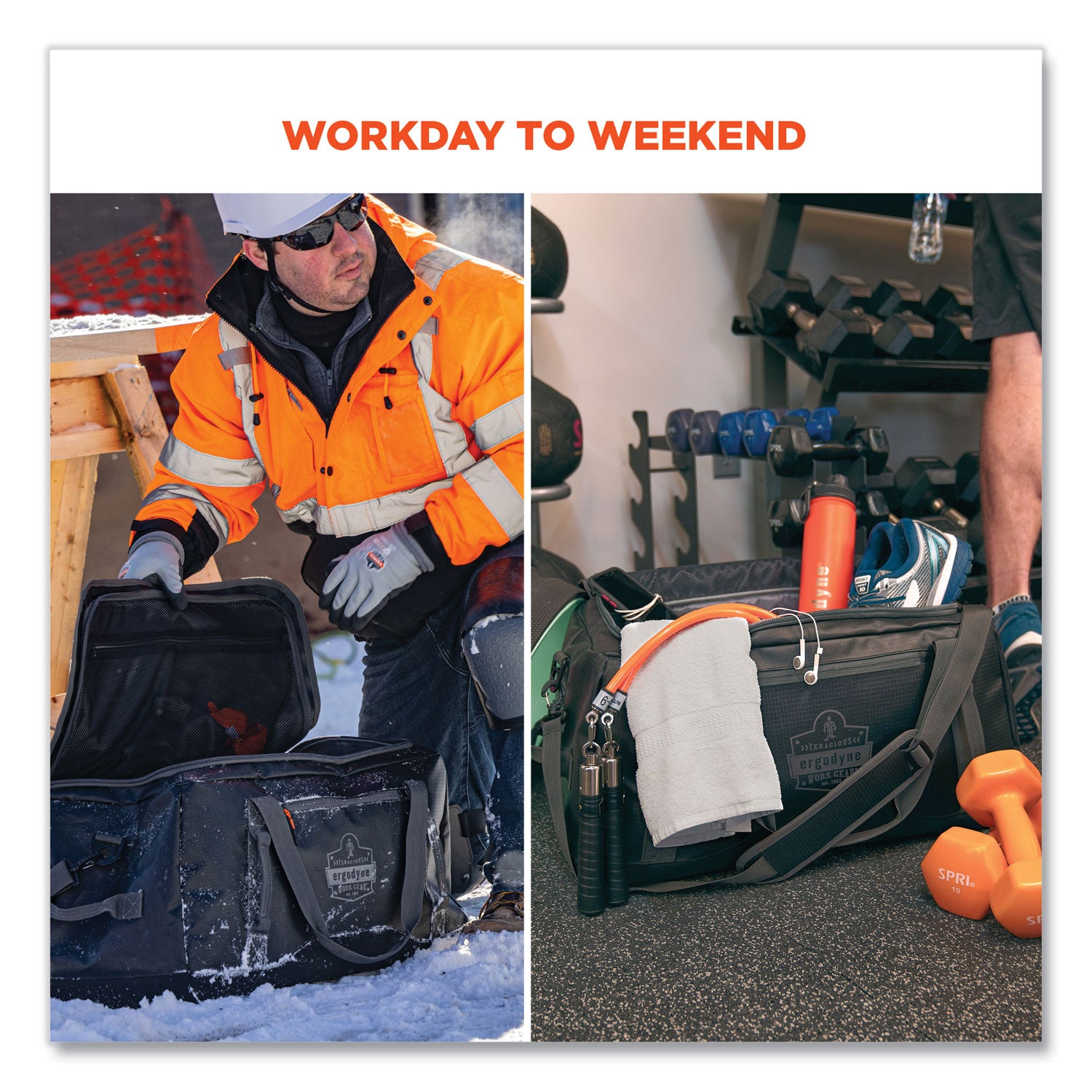 ergodyne® Arsenal 5031 Water-Resistant Duffel Bag, Medium, 14.2 x 26 x 14.8, Black