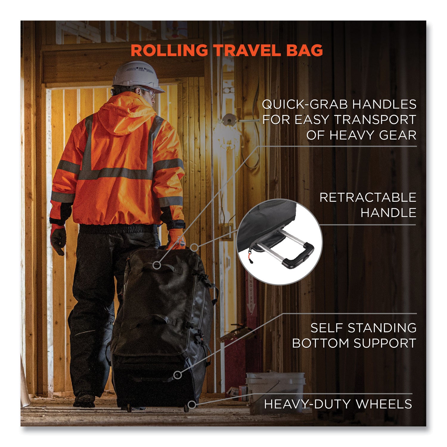 ergodyne® Arsenal 5032 Water-Resistant Wheeled Duffel Bag, 15 x 31.5 x 15, Black