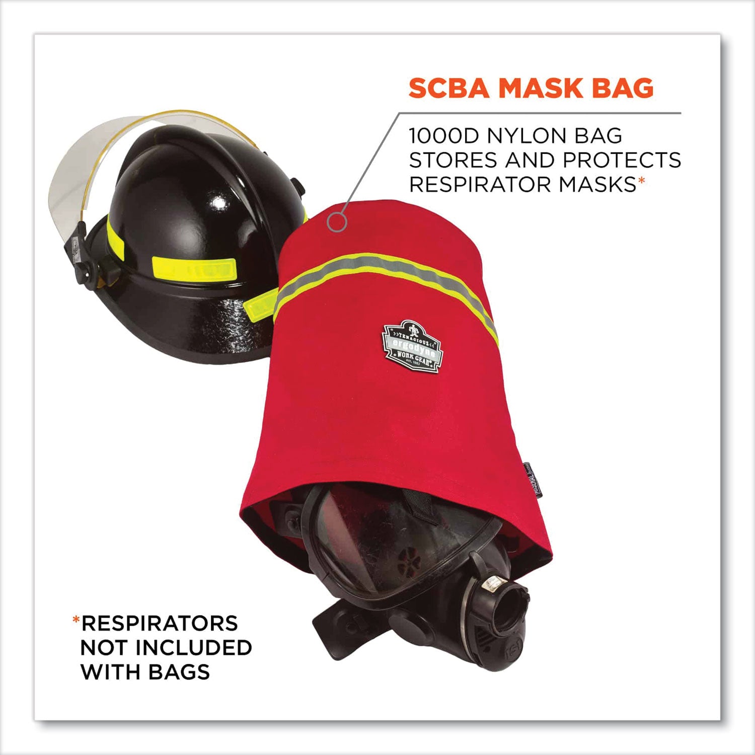 ergodyne® Arsenal 5082 SCBA Mask Bag with Hook-and-Loop Closure, 8.5 x 8.5 x 14, Red
