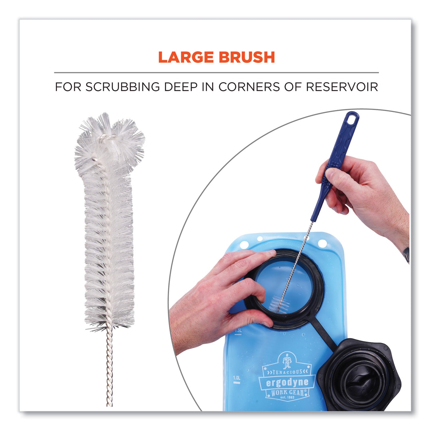 ergodyne® Chill-Its 5159 Hydration Pack Cleaning Kit, Bladder, Tube/Bite-Valve Cleaning Brushes, Drying Rack