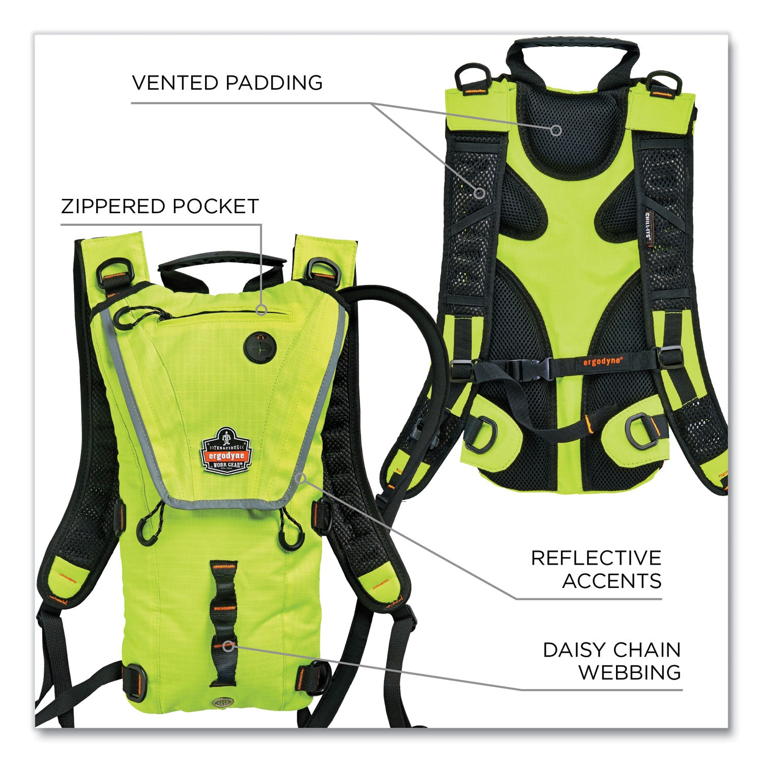 ergodyne® Chill-Its 5156 Low Profile Hydration Pack, 3 L, Hi-Vis Lime