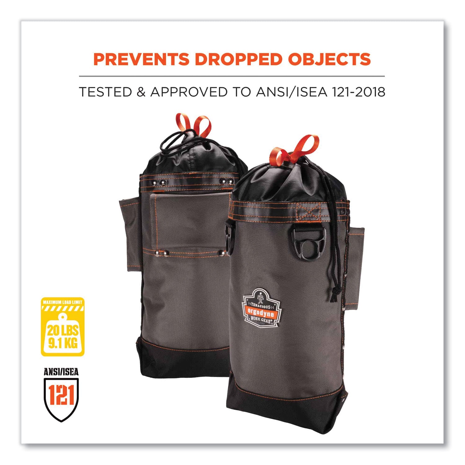 ergodyne® Arsenal 5928 Topped Bolt Bag Tool Pouch, Tall, 5 x 10 x 13, Ballistic Polyester, Black/Gray