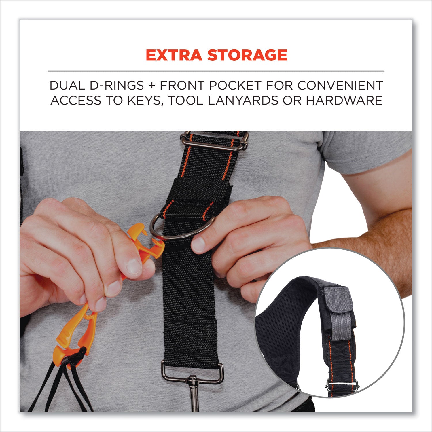 ergodyne® Arsenal 5560 Padded Tool Belt Suspenders, 36" to 48" Waist, 3" Wide, Polyester, Gray