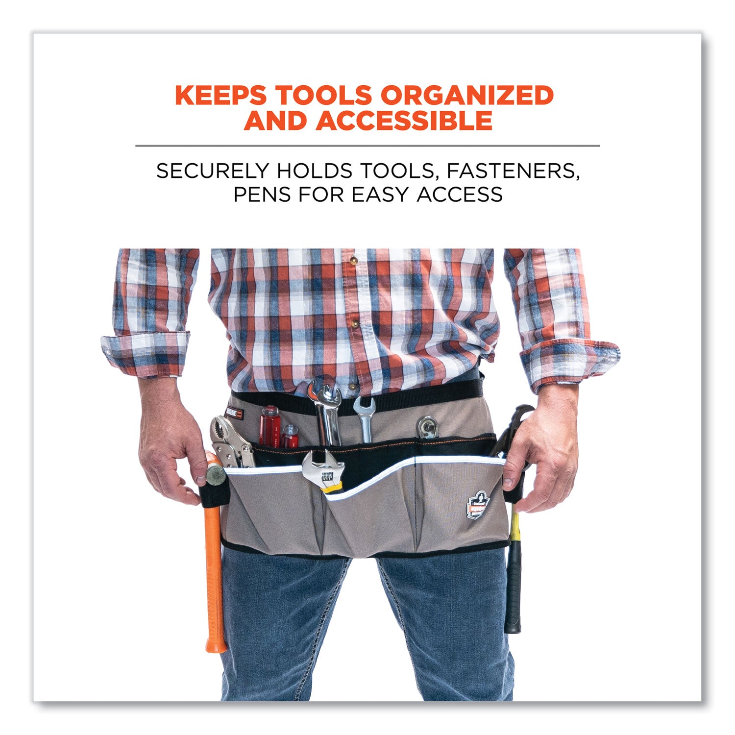 ergodyne® Arsenal 5706 13-Pocket Waist Apron, 13 Compartments, 23 x 9, Canvas, Gray