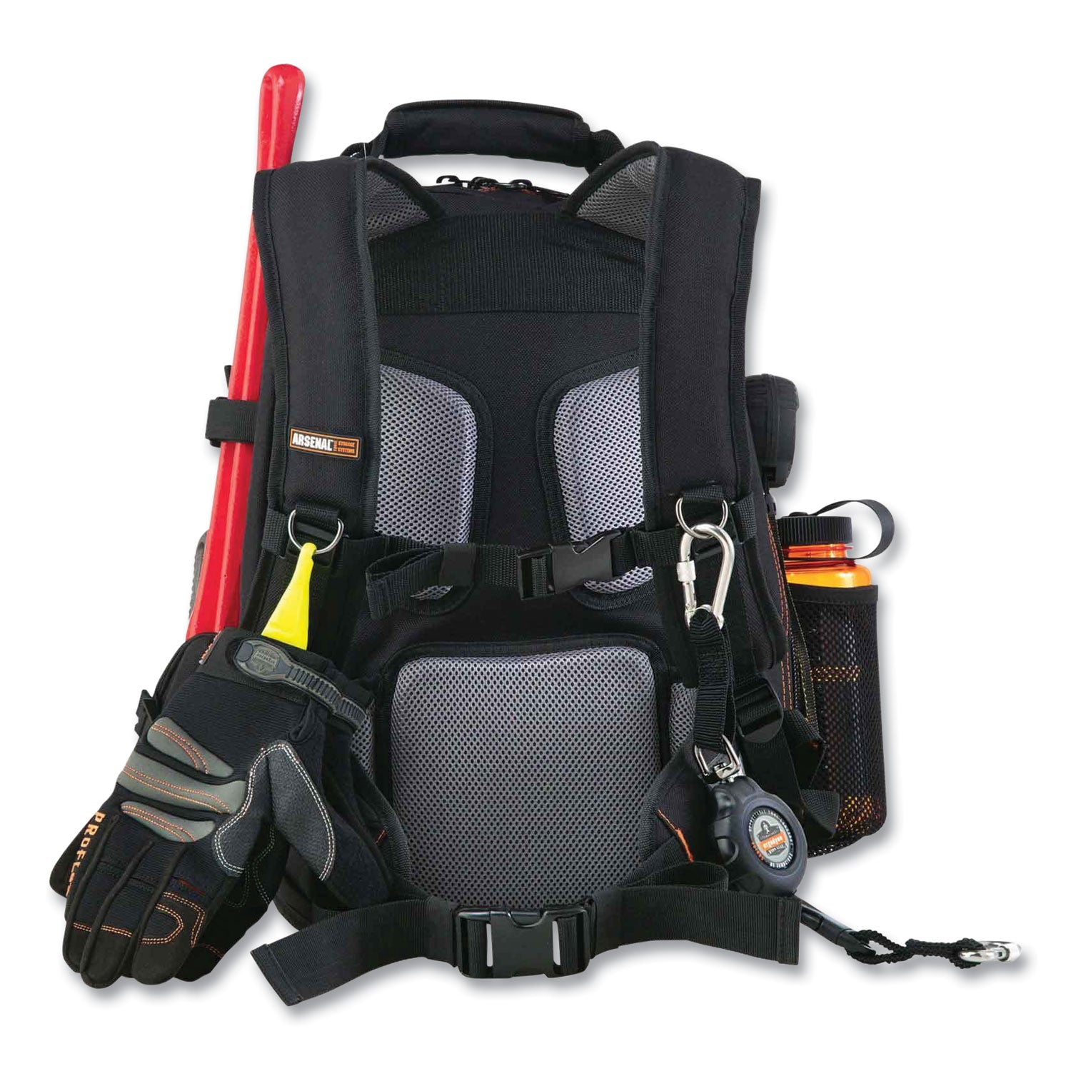 ergodyne® Arsenal 5843 Tool Backpack Dual Compartment, 26 Compartments, 8.5 x 13.5 x 18, Ballistic Polyester, Black/Gray