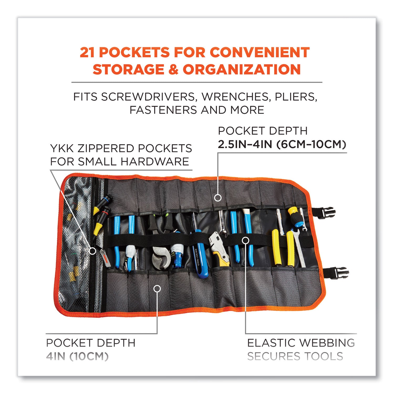 ergodyne® Arsenal 5871 Polyester Tool Roll Up, 21 Compartments, 27 x 14, Polyester, Black