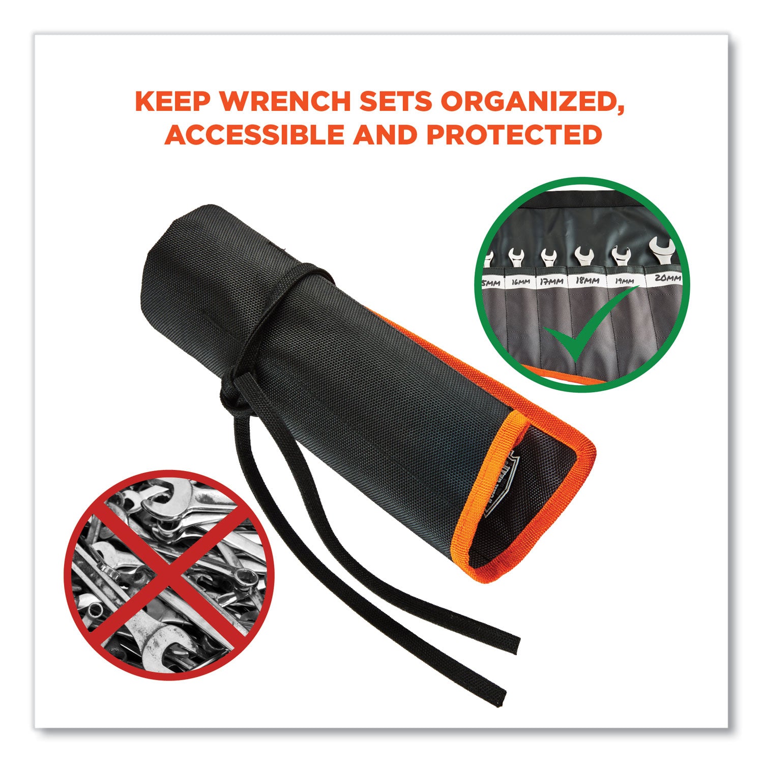 ergodyne® Arsenal 5873 Polyester Wrench Roll Up, 14 Compartments, 26.5 x 16.5, Polyester, Black