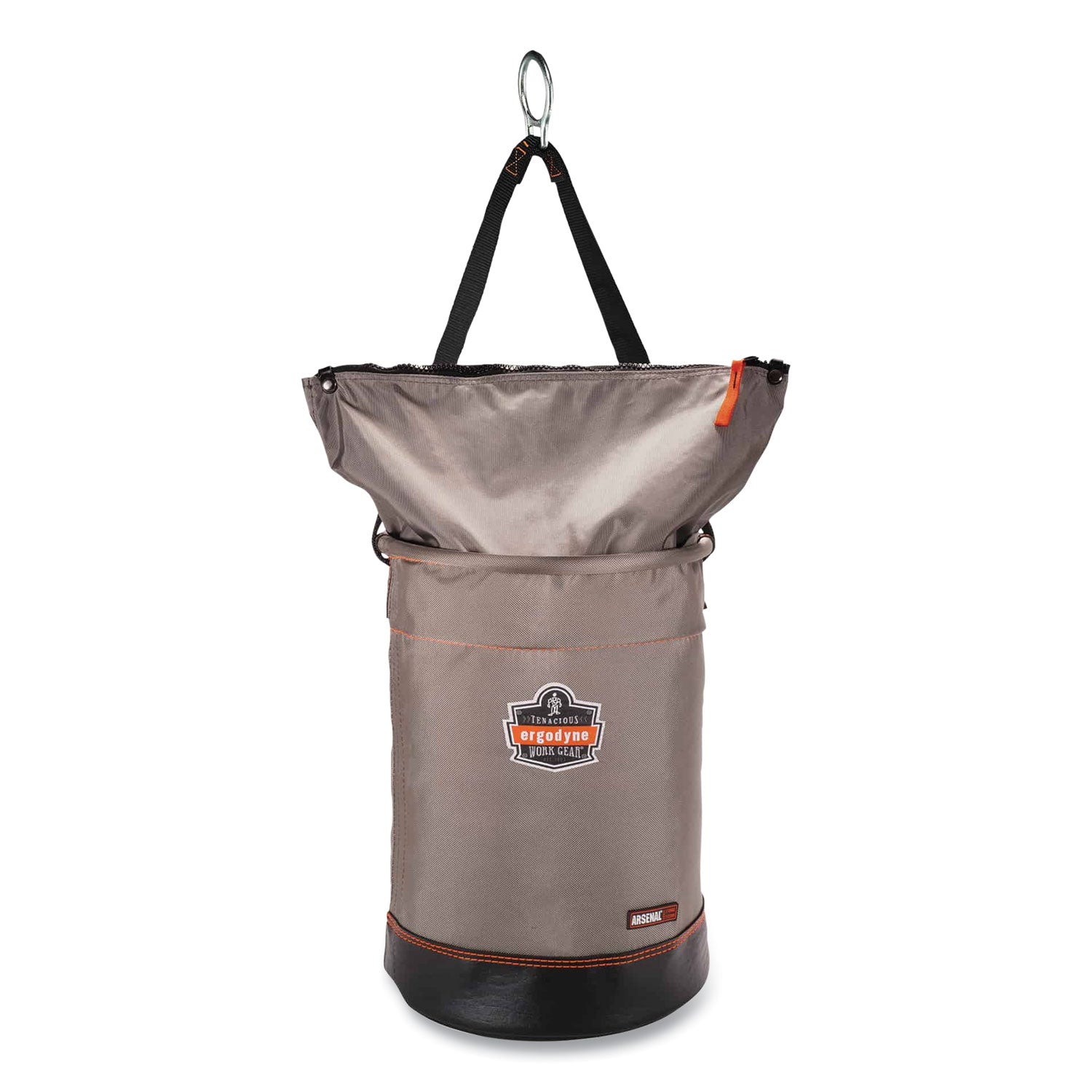 Arsenal 5973 Hoist Bucket Tool Bag with D-Rings and Zipper Top, 12.5 x 12.5 x 17, Gray